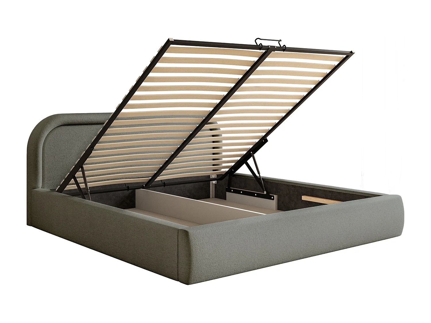 Lit coffre avec tête de lit - 140x200 cm - gris - RUVI