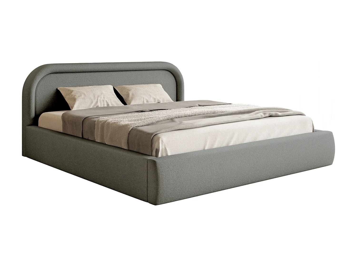 Lit coffre avec tête de lit - 140x200 cm - gris - RUVI