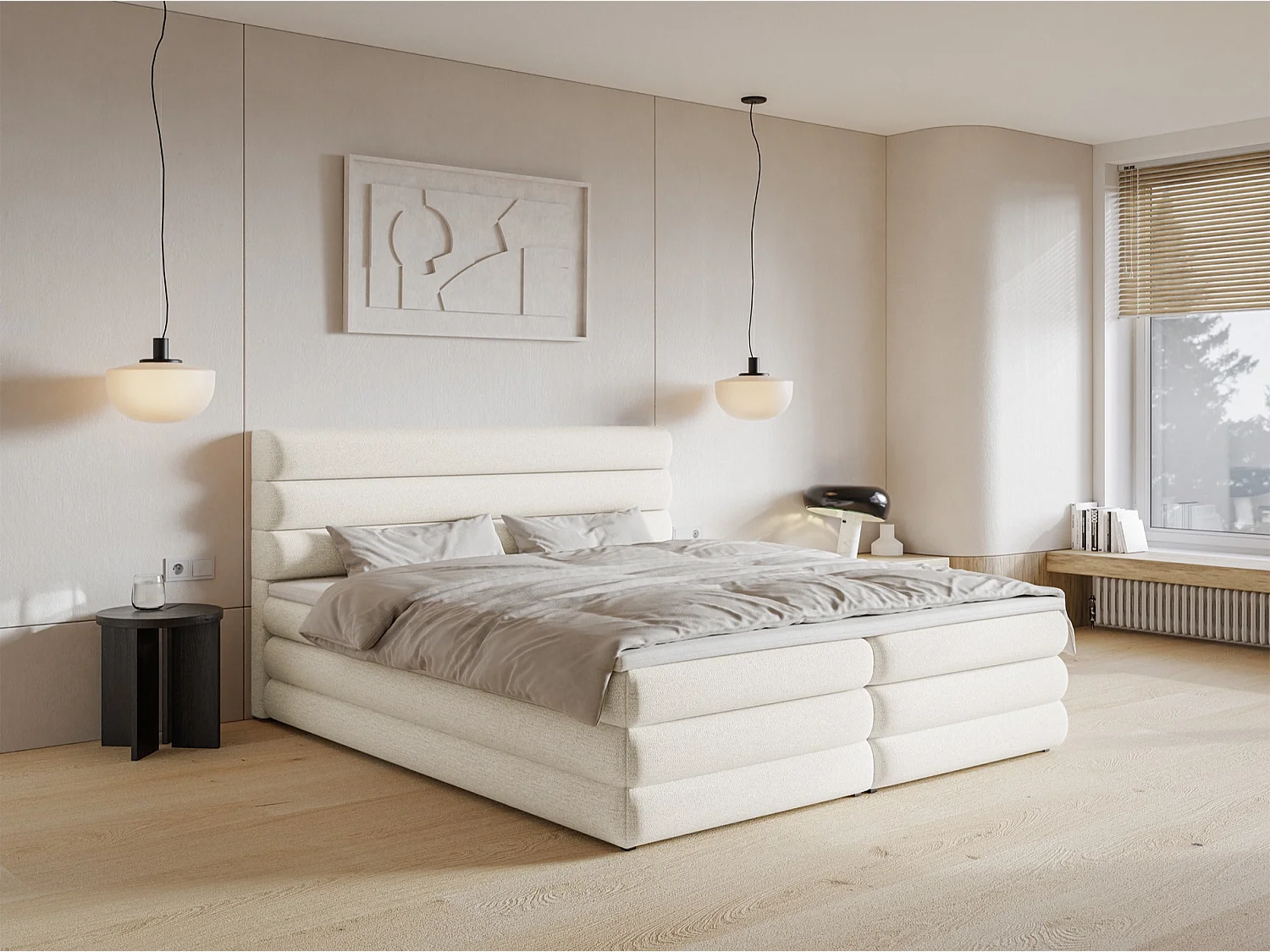 Boxspringbett mit Bettkasten - Hellbeige - 160x200 cm - ALEGRE