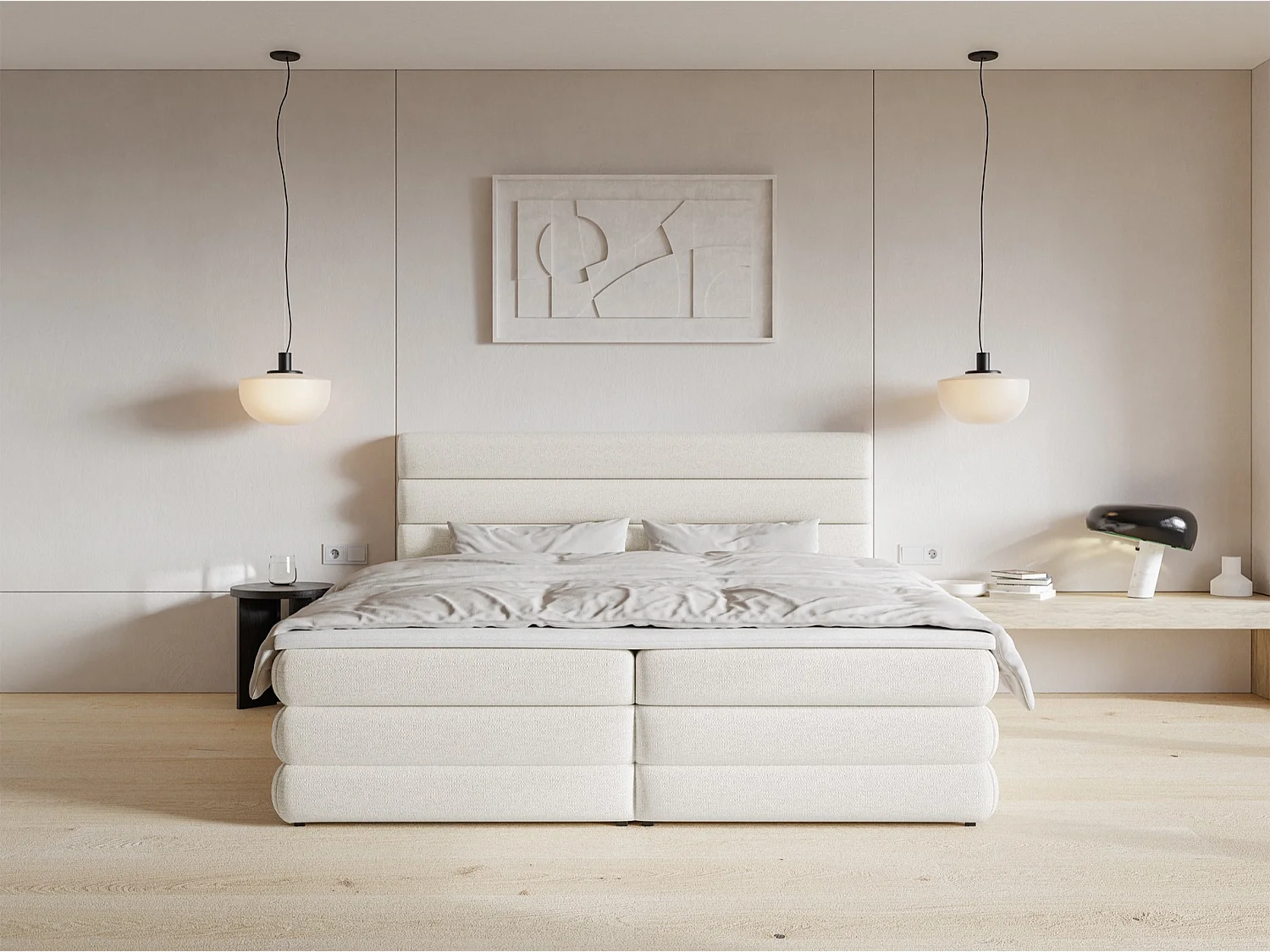 Boxspringbett mit Bettkasten - Hellbeige - 160x200 cm - ALEGRE