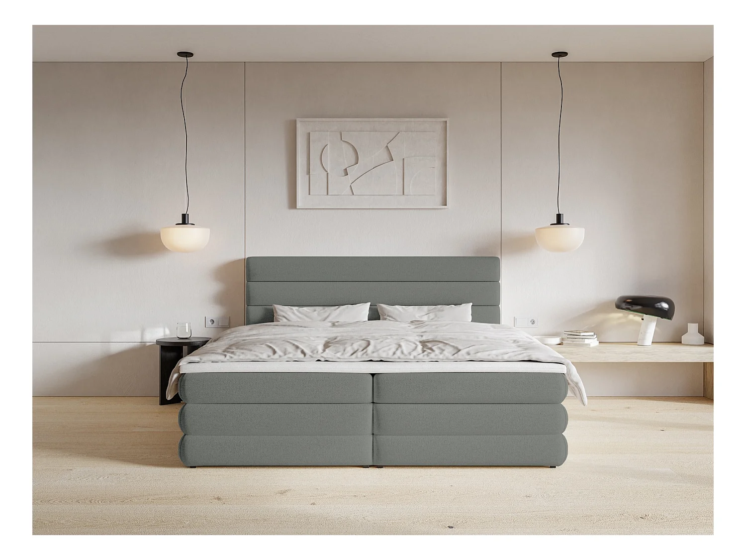 Boxspringbett mit Bettkasten - Grau - 160x200 cm - ALEGRE