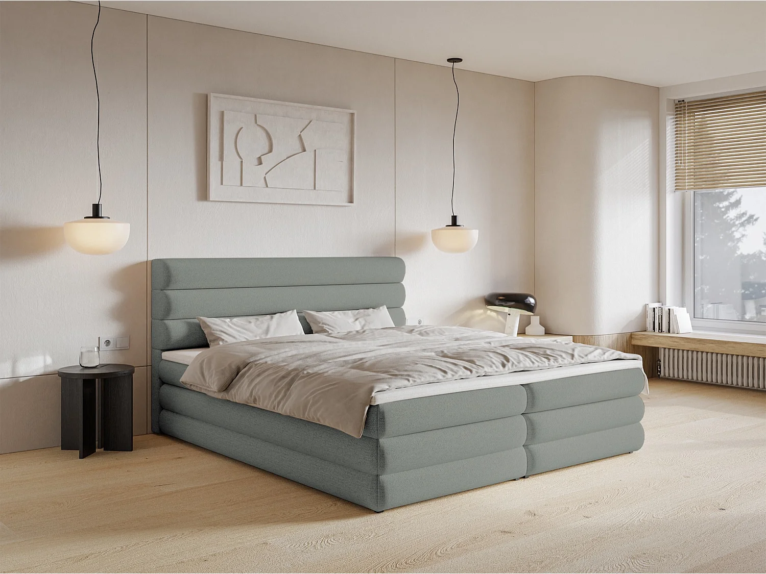 Boxspringbett mit Bettkasten - Grau - 160x200 cm - ALEGRE