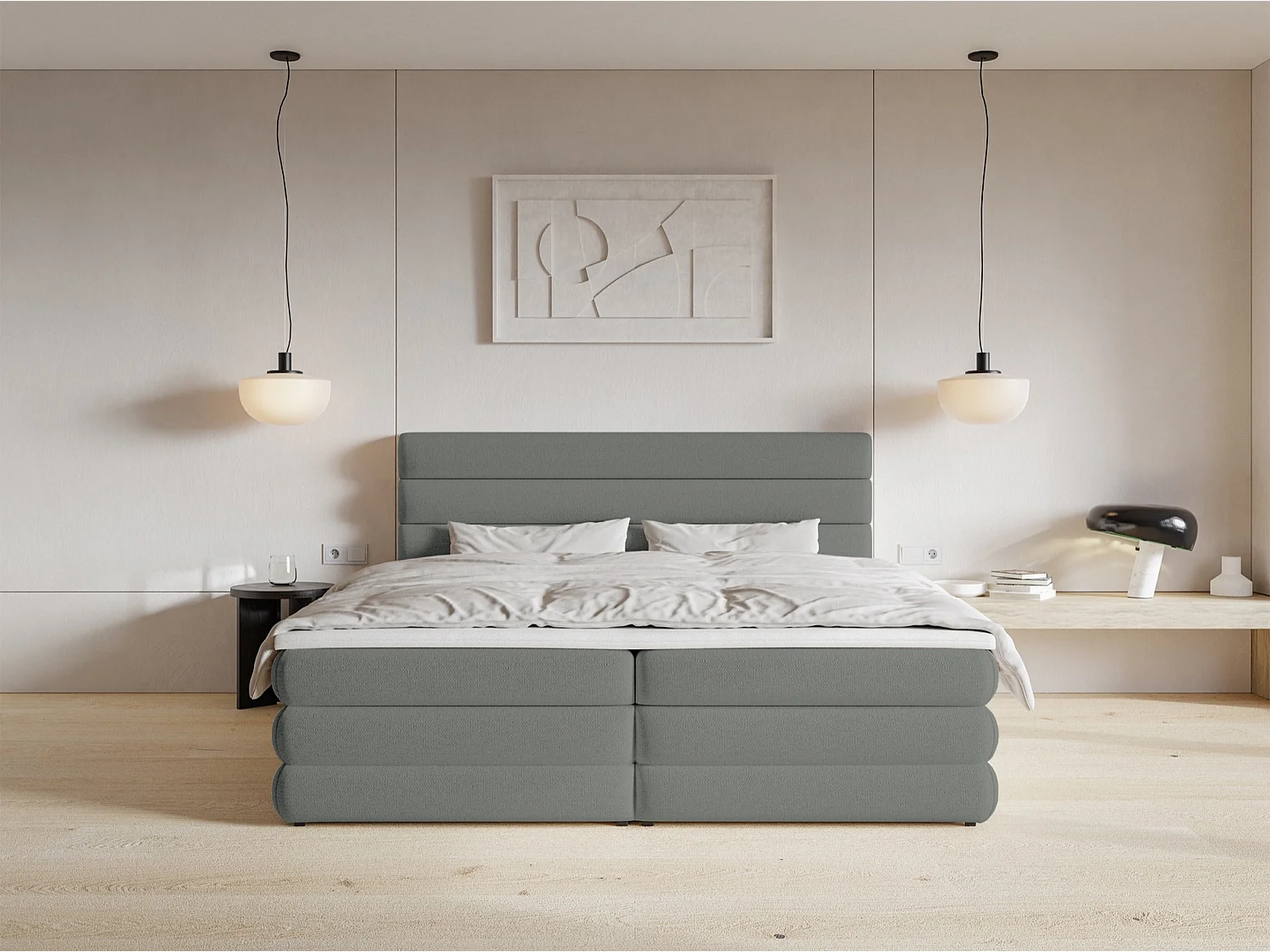 Boxspringbett mit Bettkasten - Grau - 160x200 cm - ALEGRE