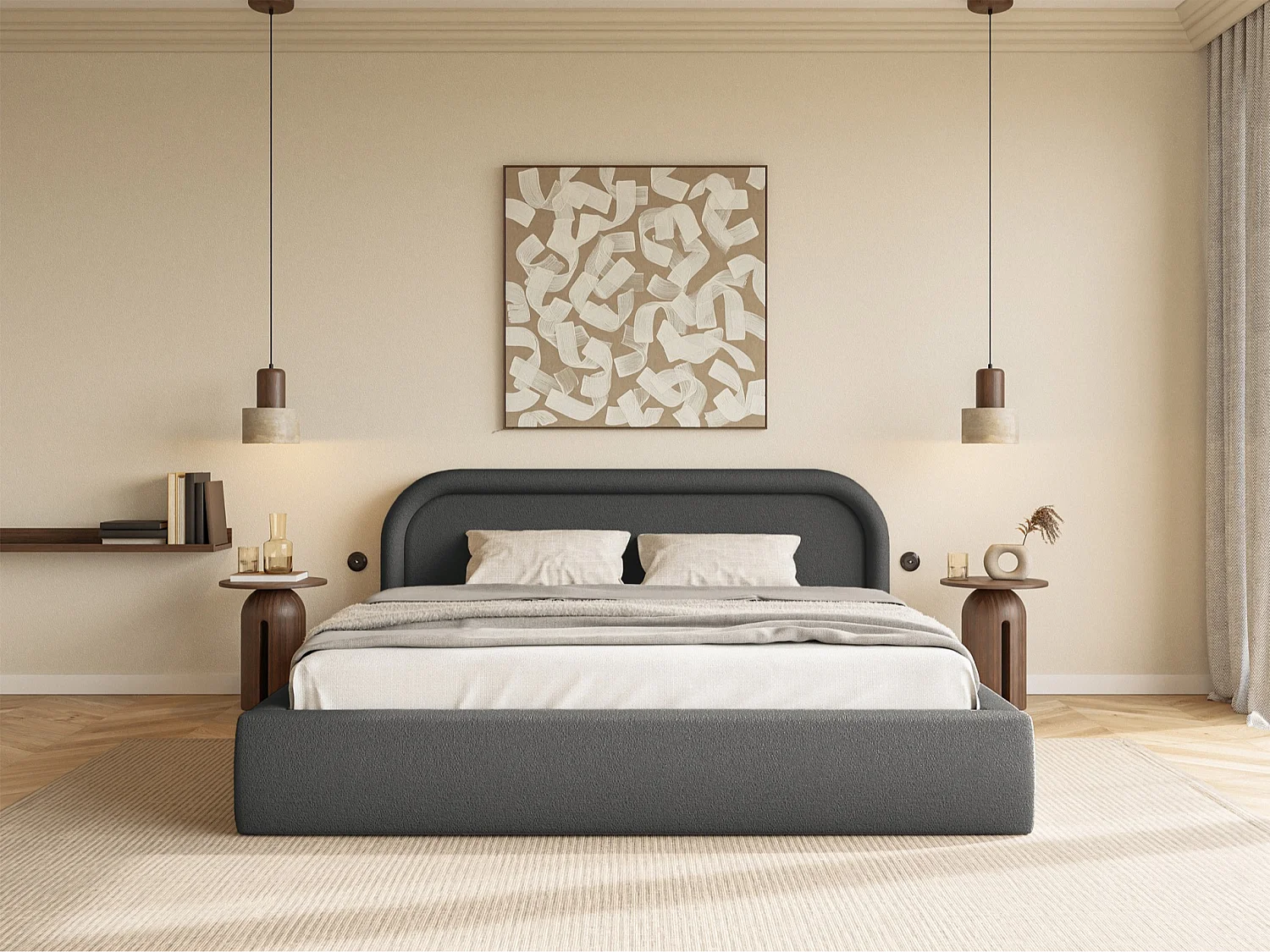 Lit coffre avec tête de lit - 180x200 cm - gris graphite - RUVI