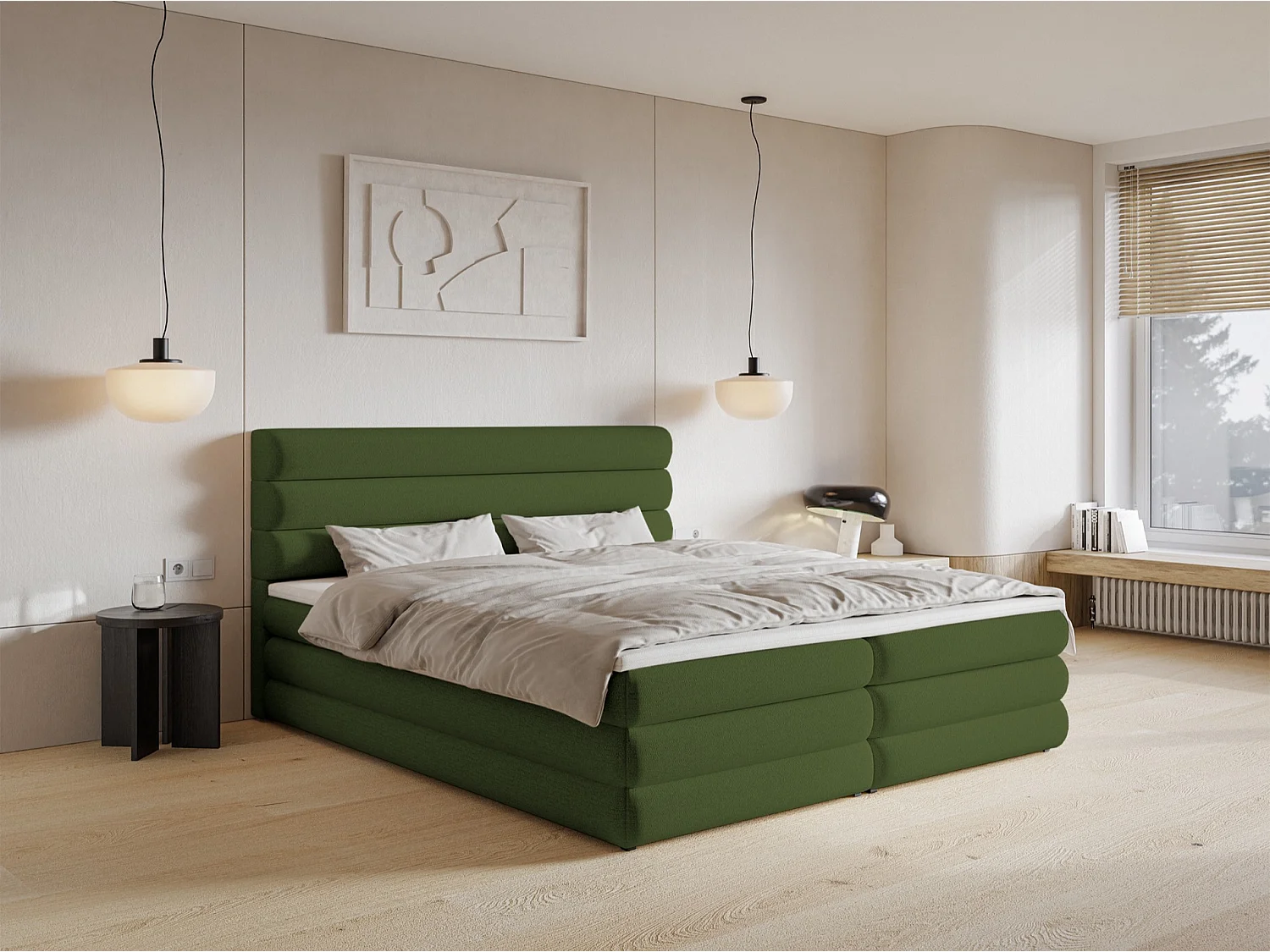 Boxspringbett mit Bettkasten - Olivgrün - 160x200 cm - ALEGRE