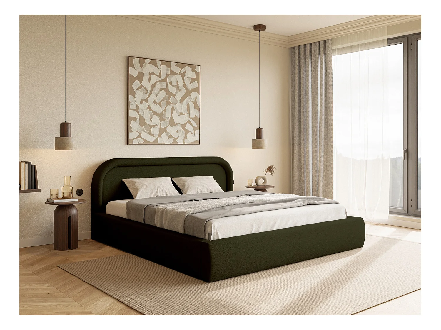 Opbergbed met hoofdeinde - 180x200 cm - olijfgroen - RUVI