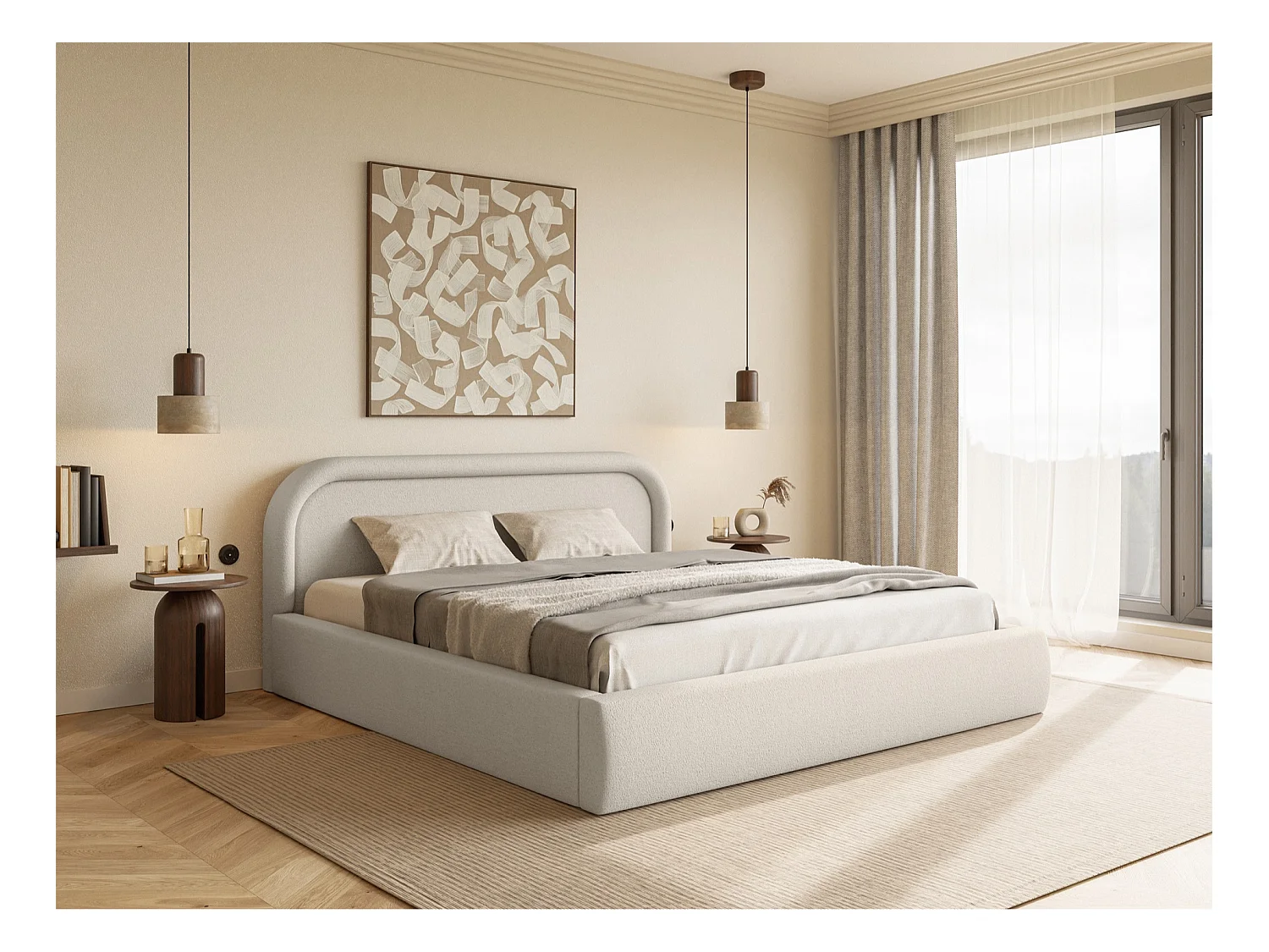 Polsterbett mit Lattenrost und Stauraum - Greige - 160x200 cm - RUVI