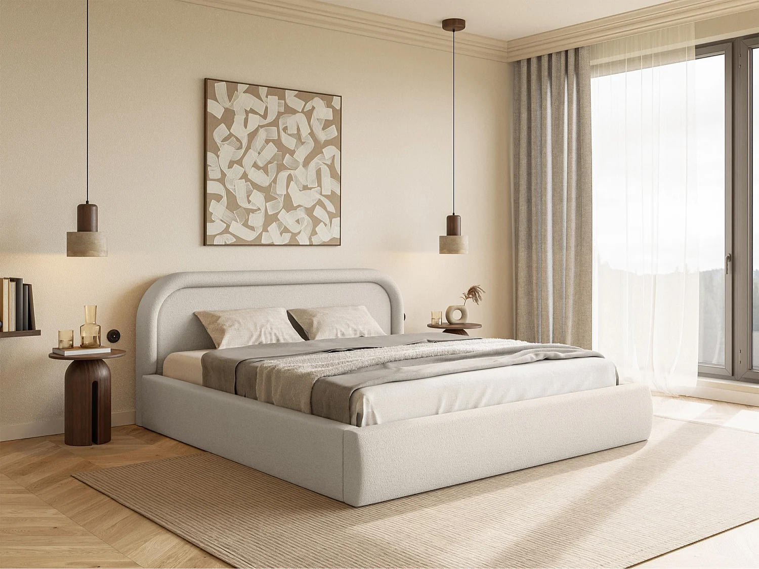 Opbergbed met hoofdeinde - 160x200 cm - greige - RUVI