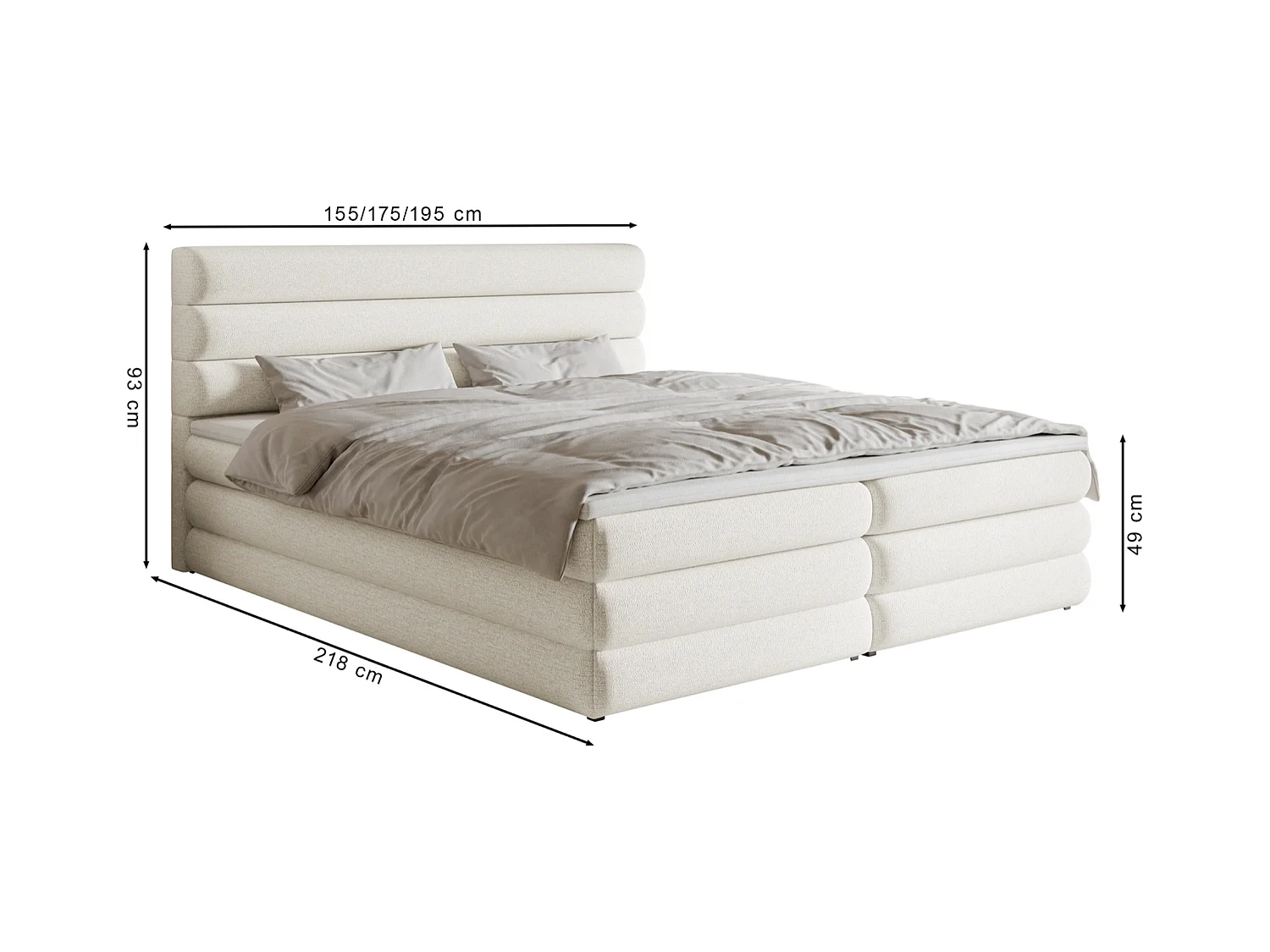 Lit continental - 160x200 cm - en tissu chenille gris clair - ALEGRE