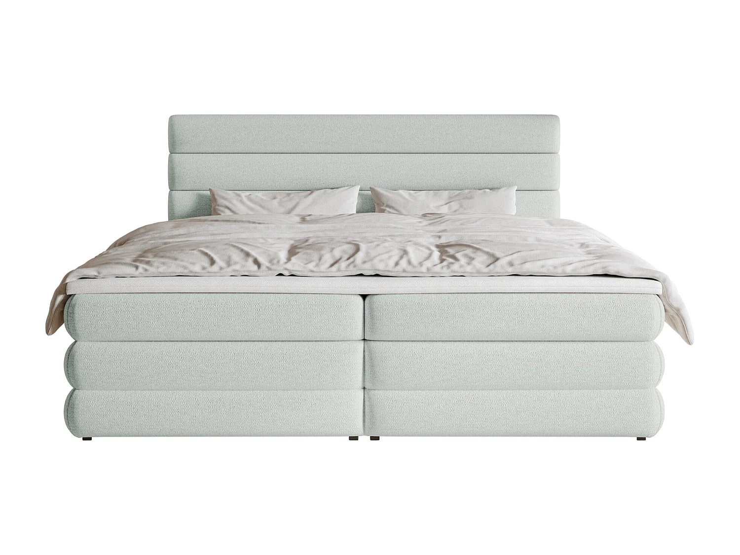 Lit continental - 160x200 cm - en tissu chenille gris clair - ALEGRE