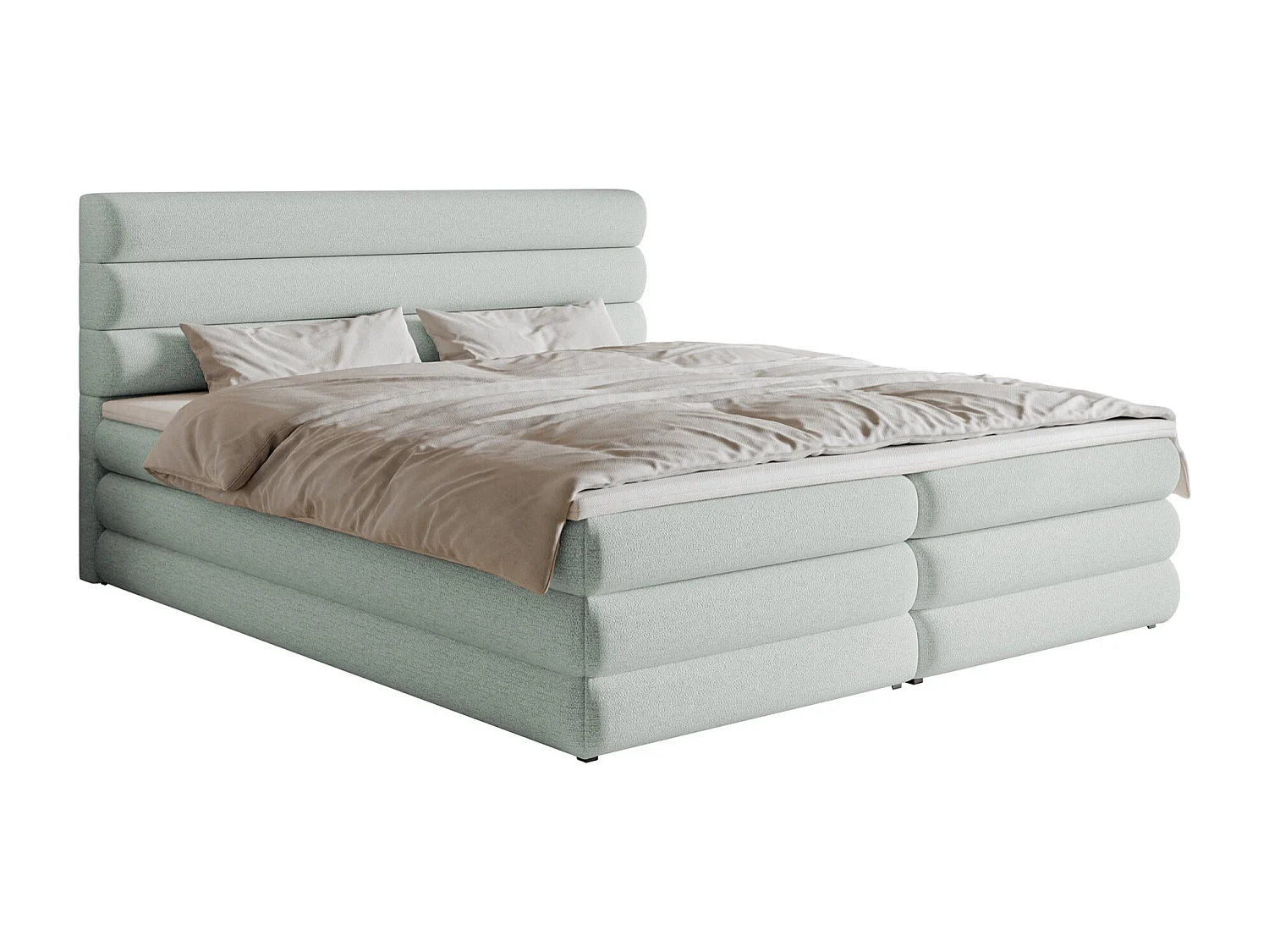 Lit continental - 160x200 cm - en tissu chenille gris clair - ALEGRE