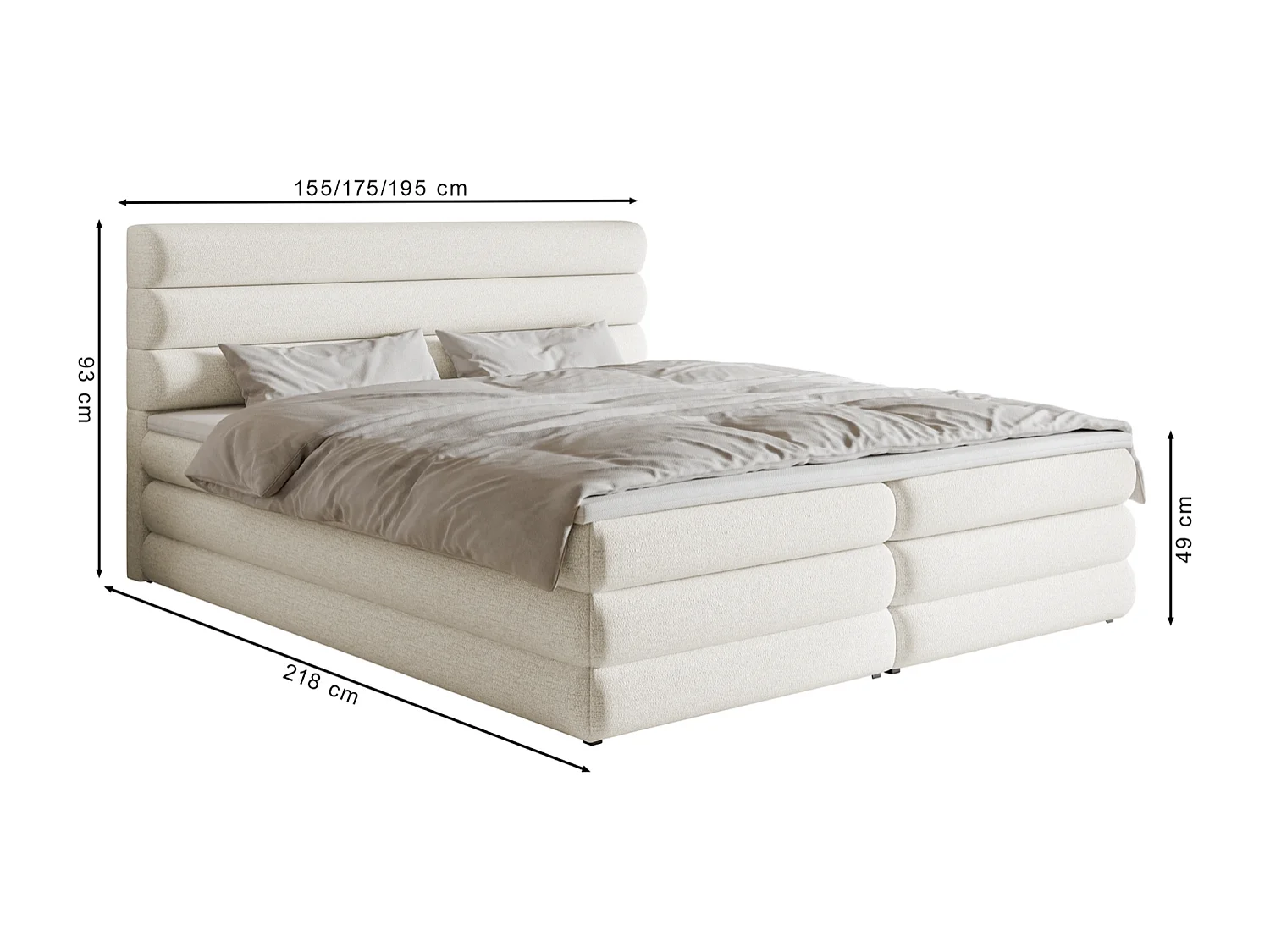 Lit continental - 160x200 cm - en tissu chenille gris clair - ALEGRE