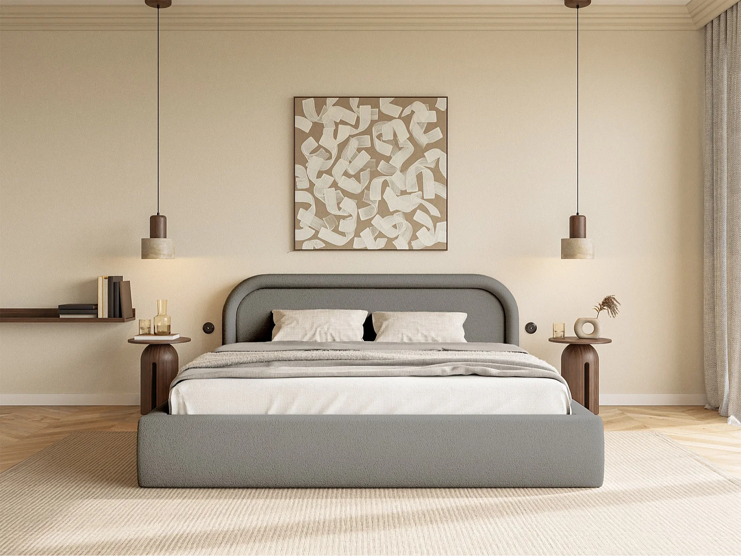 Lit coffre avec tête de lit - 180x200 cm - gris - RUVI