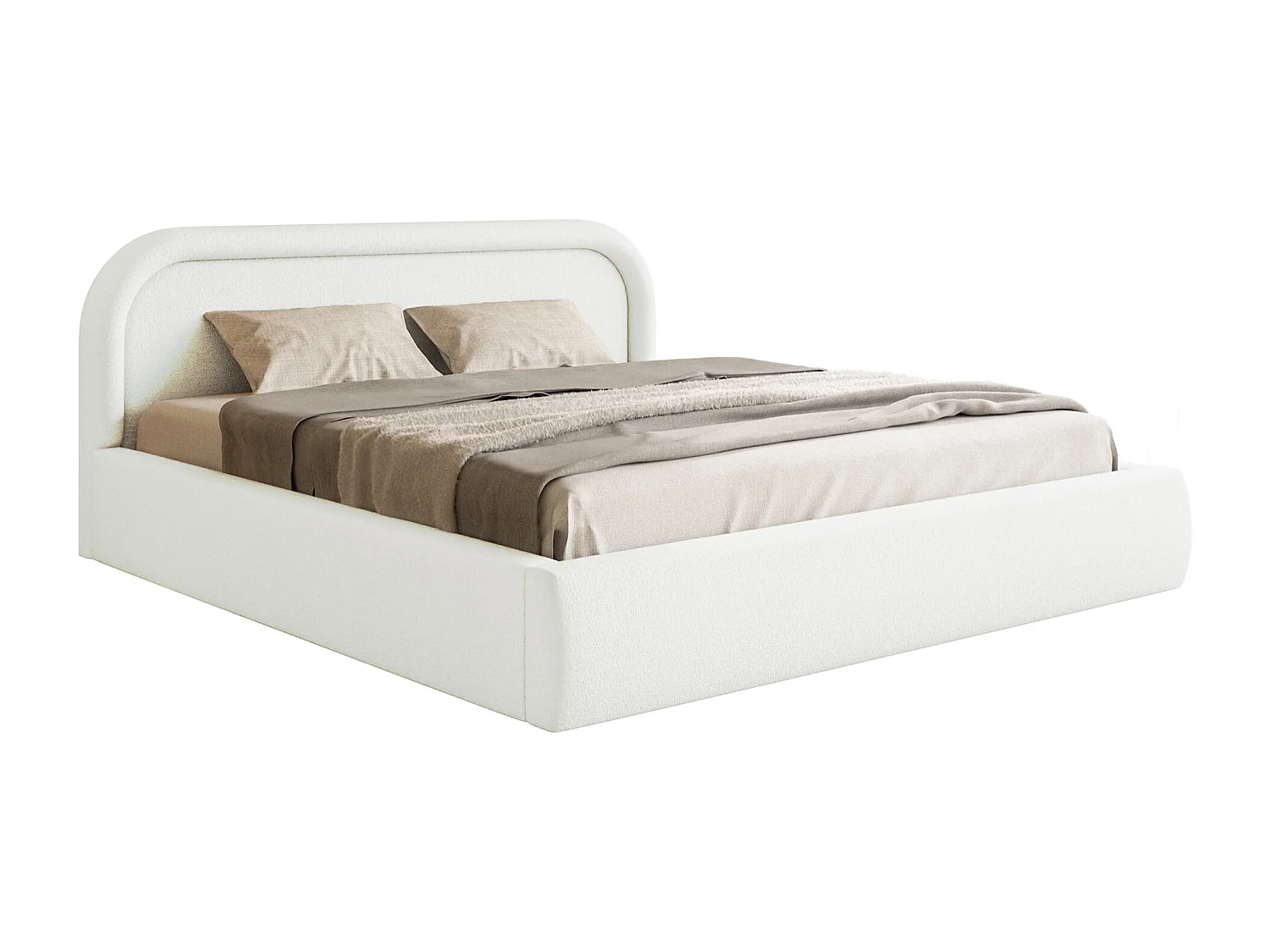 Lit coffre avec tête de lit - 140x200 cm - crème - RUVI