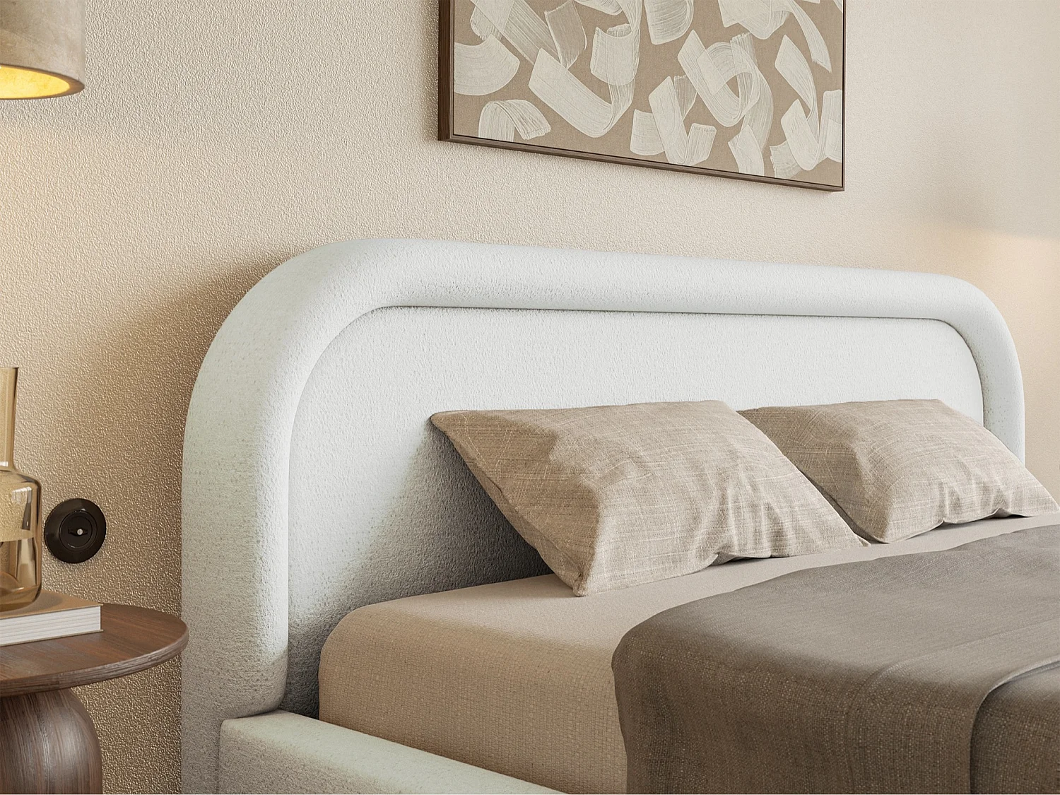 Lit coffre avec tête de lit - 140x200 cm - crème - RUVI