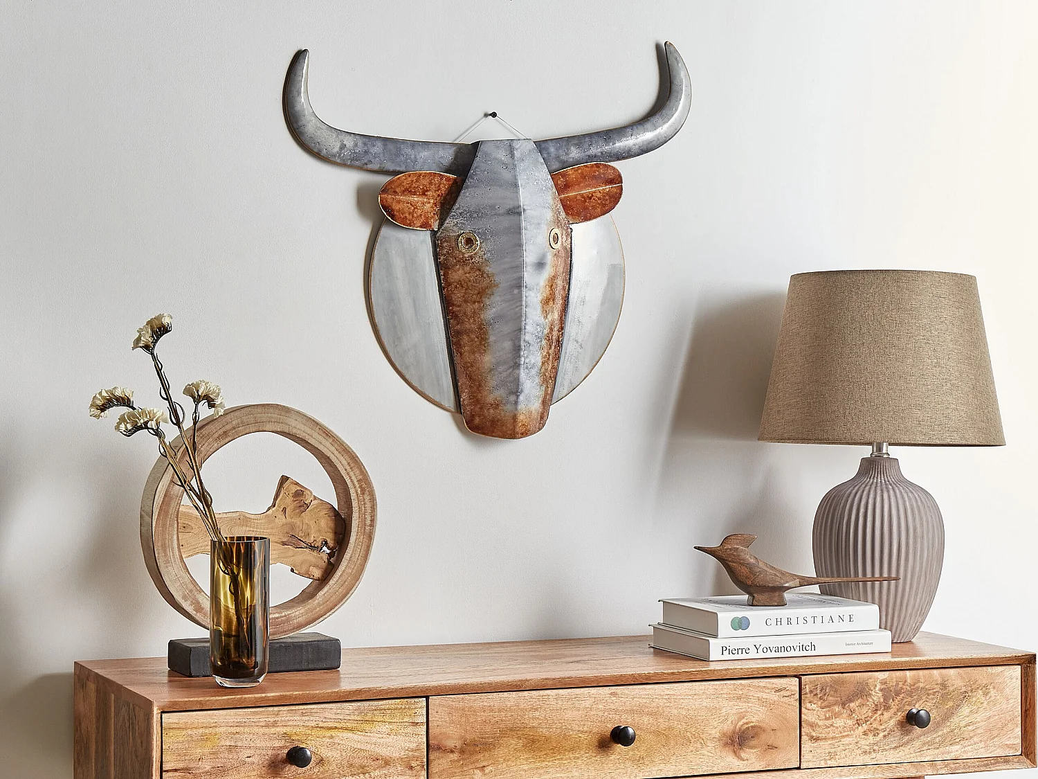 Decorazione da parete toro ERBIUM Metallo 41 cm Grigio