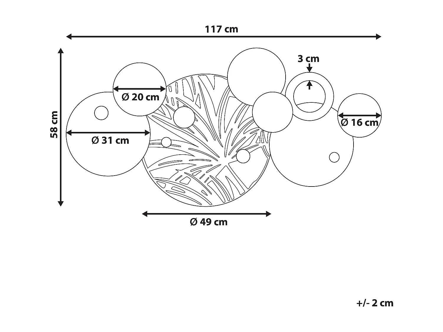 Decoração de parede Folha KRYPTON Metal 58 cm Multicolor