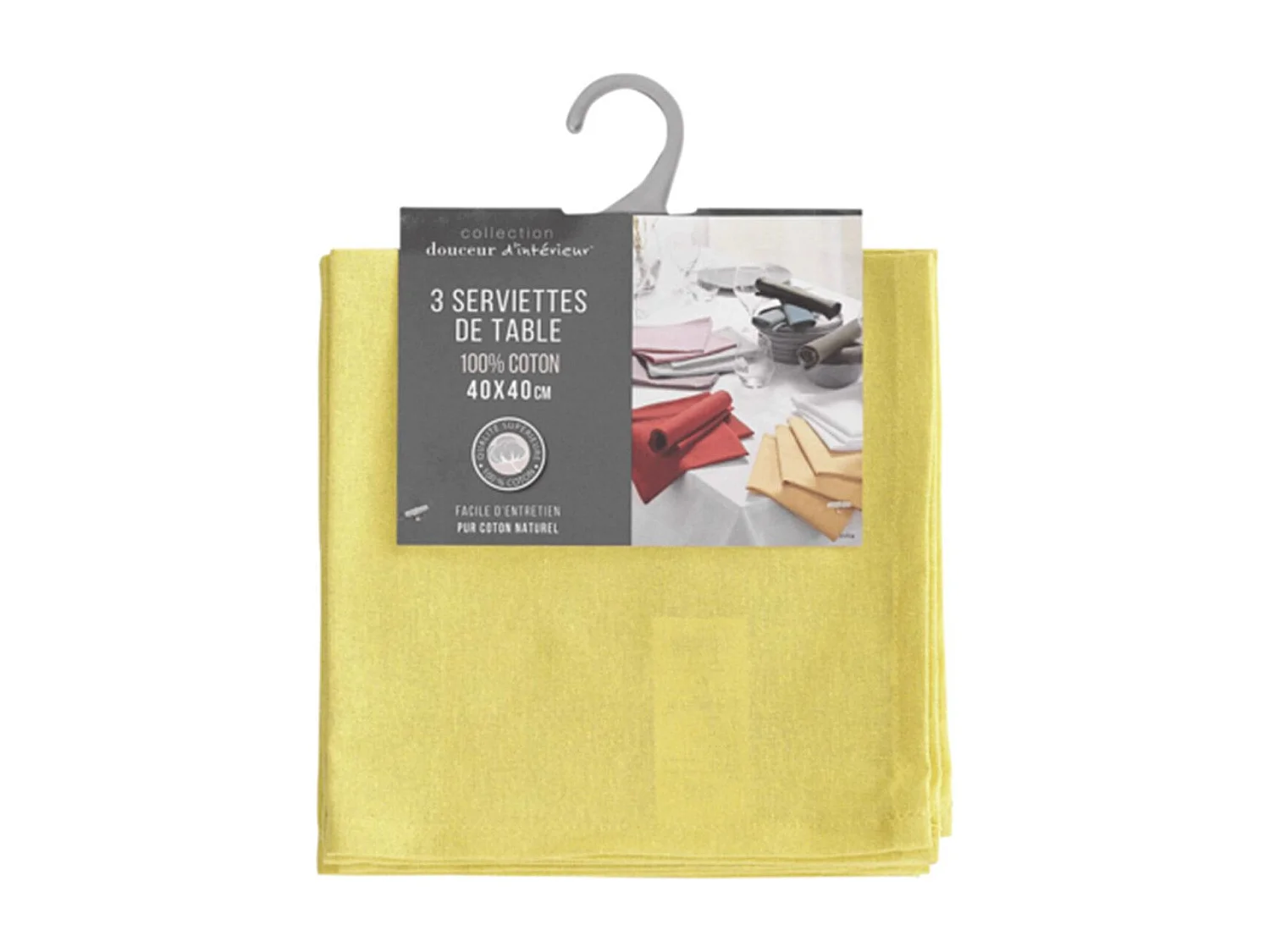 Lot de 3 Serviettes de Table "Initia" 40x40cm Jaune