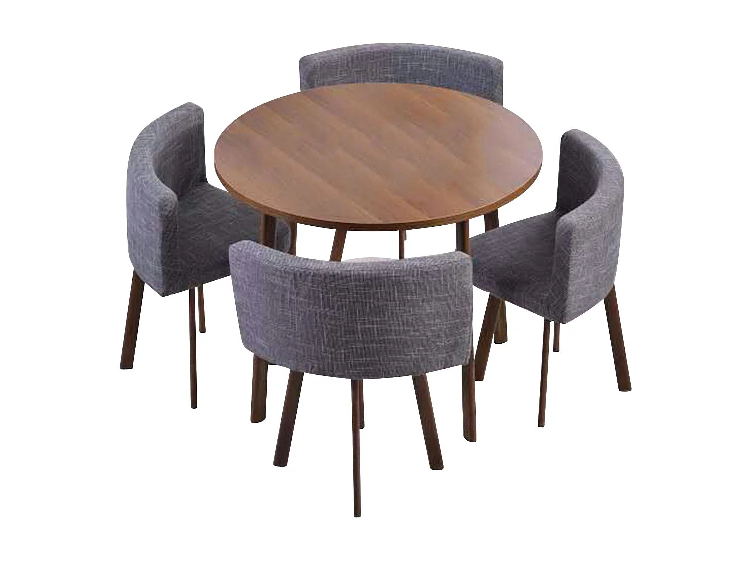 Table ronde et chaises Riga Chêne Foncé et Tissu Gris