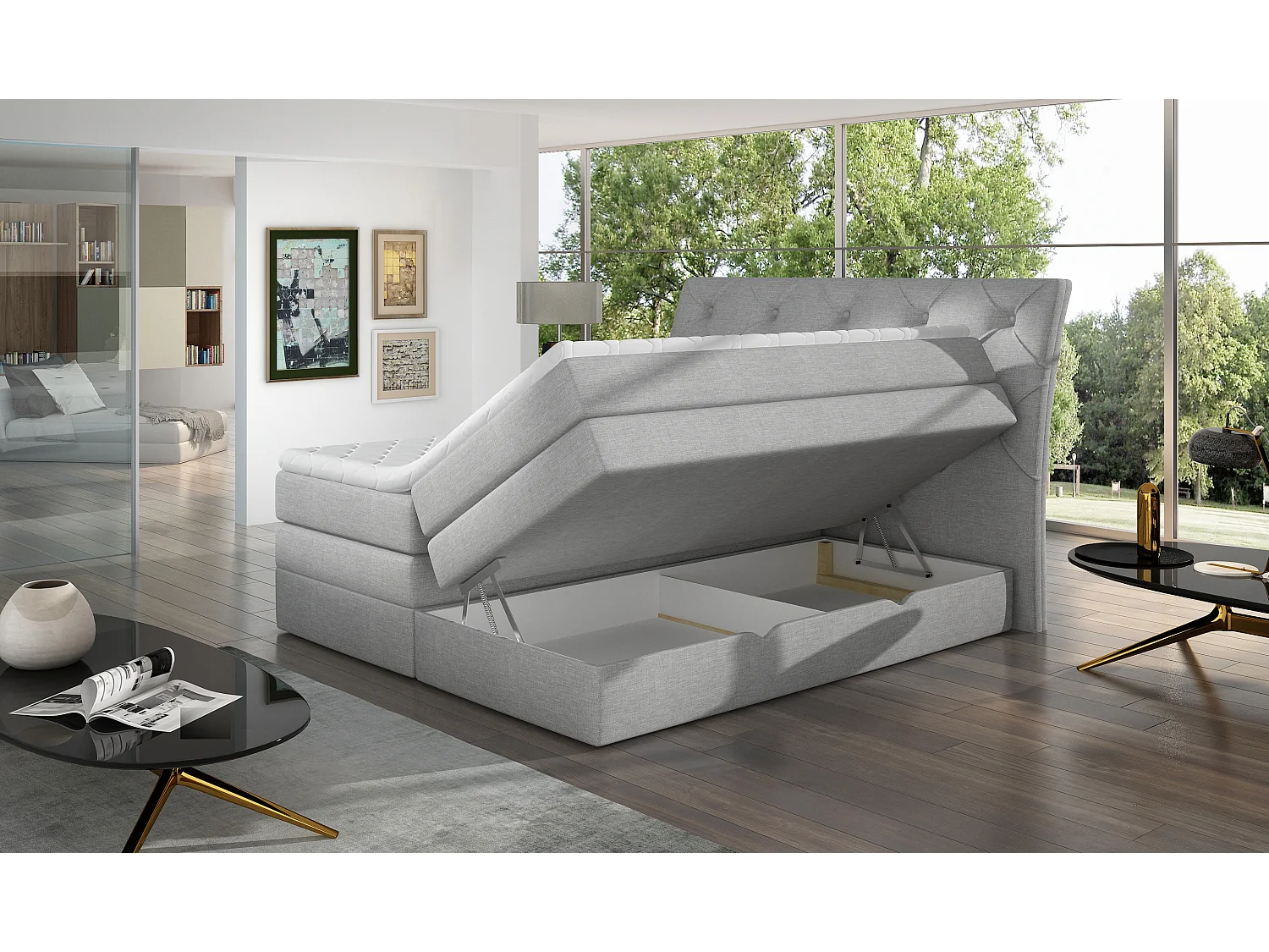 Boxspringbett Westwood M (160x200) Stoff-Beige