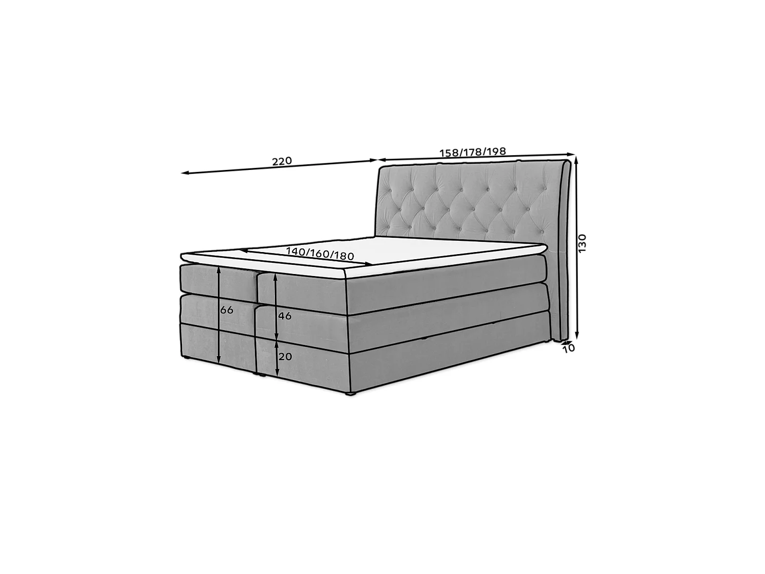 Box Spring Letto Westwood M (160x200) Tessuto-Beige