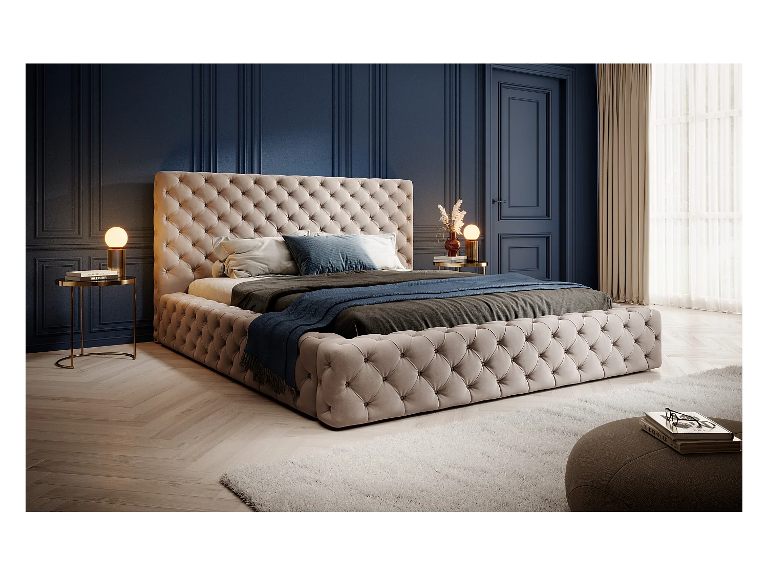Bett King S (140x200)/Stoffbezug/Beige