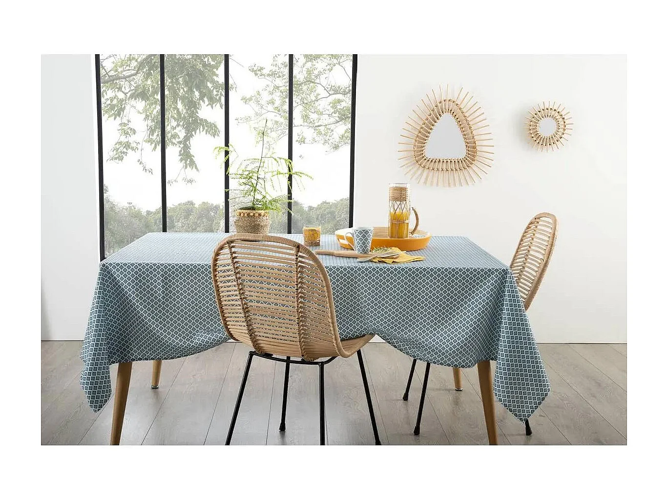 Nappe Antitache à Motifs "Tikal" 140x240cm Bleu