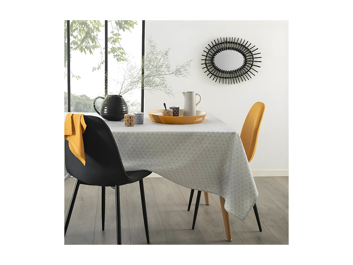 Nappe Antitache à Motifs "Etnik" 140x240cm Gris