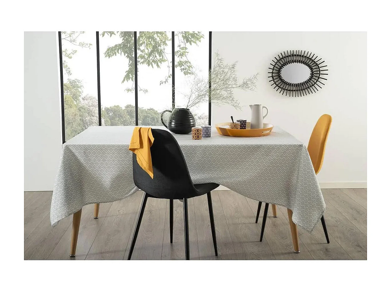 Nappe Antitache à Motifs "Etnik" 140x240cm Gris