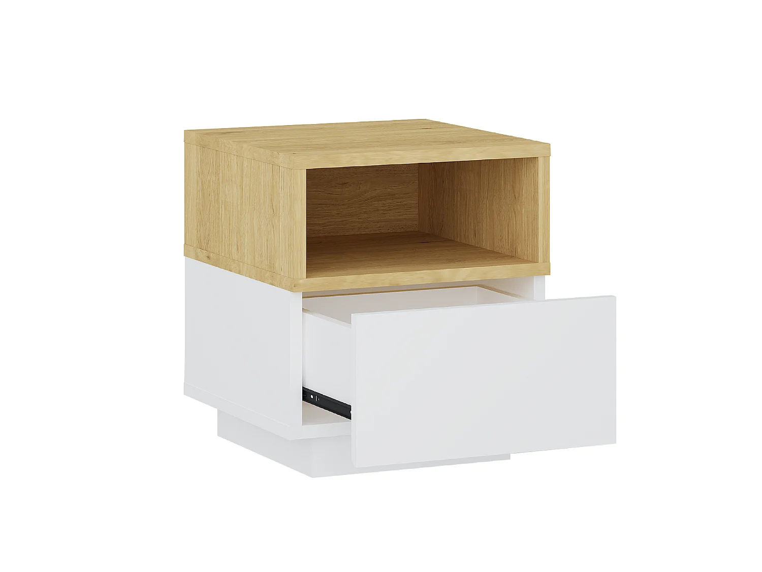 Table de chevet 1 tiroir et 1 niche - Blanc et naturel - VYLARA