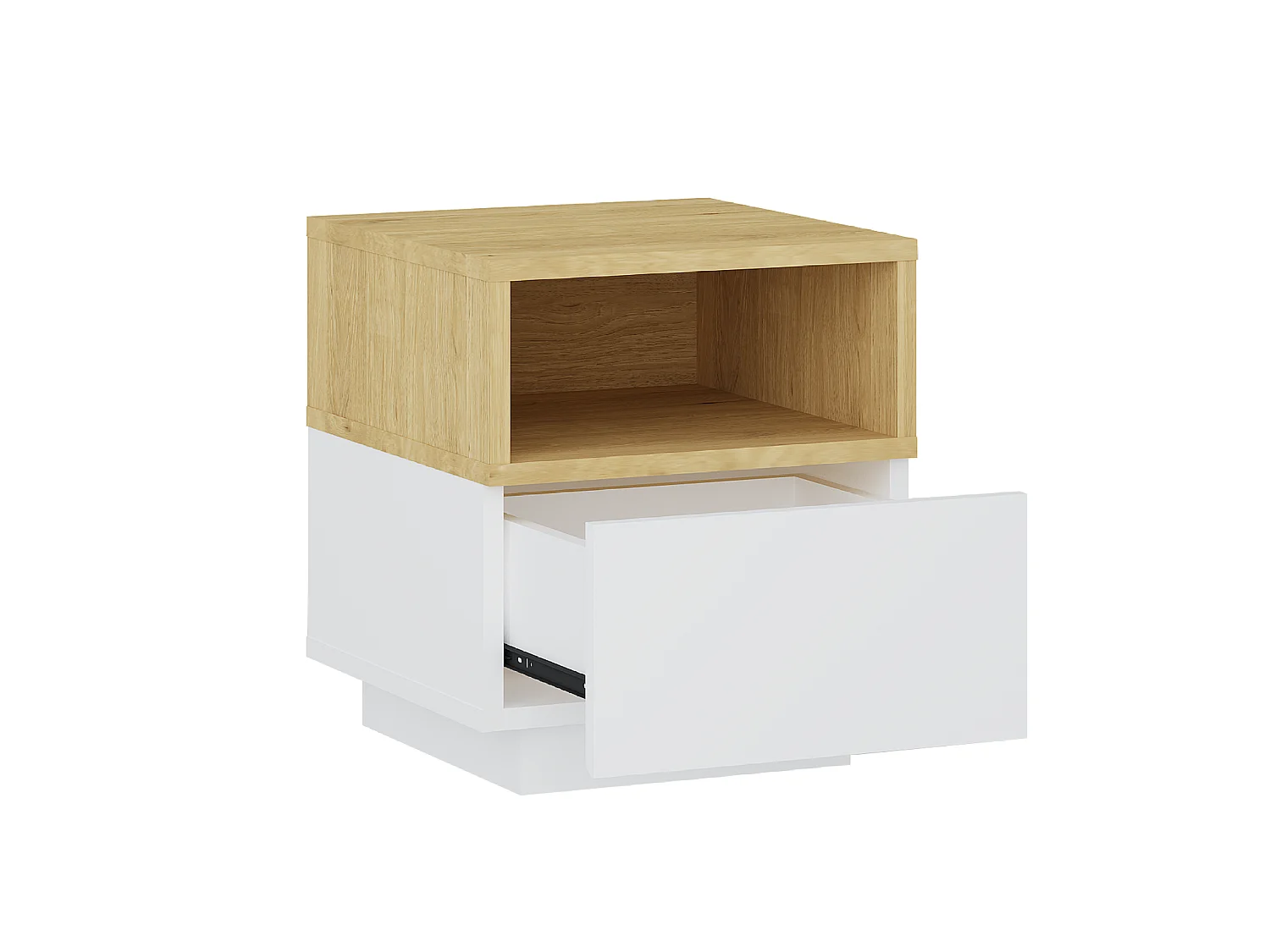 Mesita de noche con 1 cajón y 1 estante - Blanco y natural - VYLARA