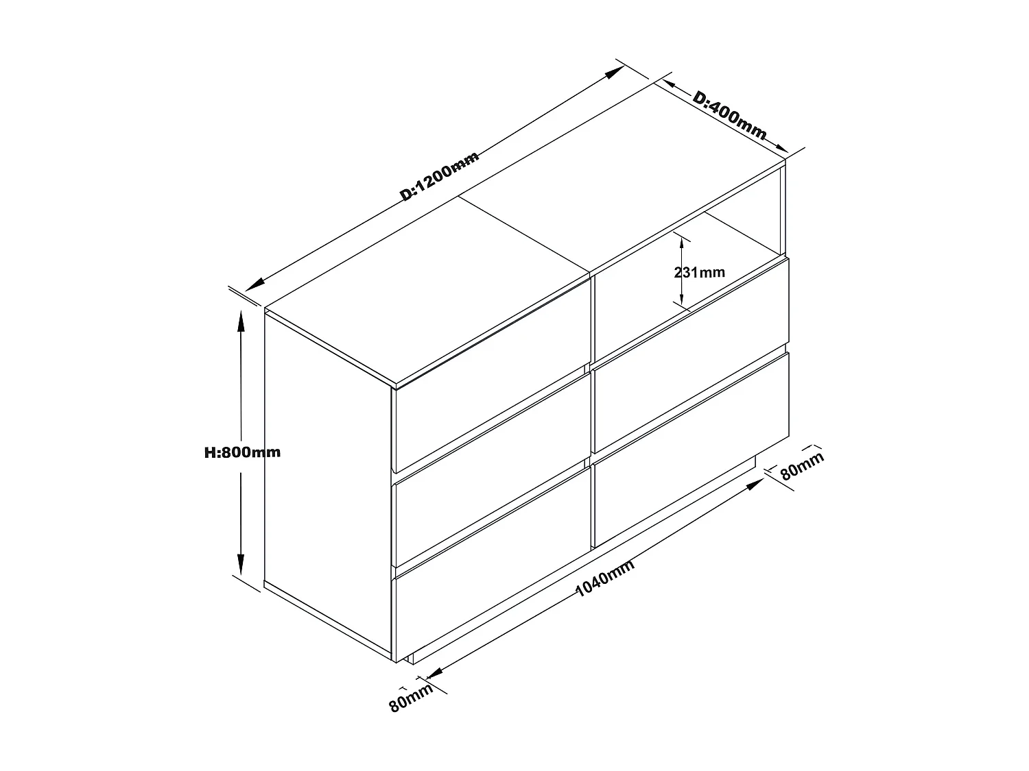 Commode 5 tiroirs et 1 niche - Coloris : Blanc et naturel - VYLARA