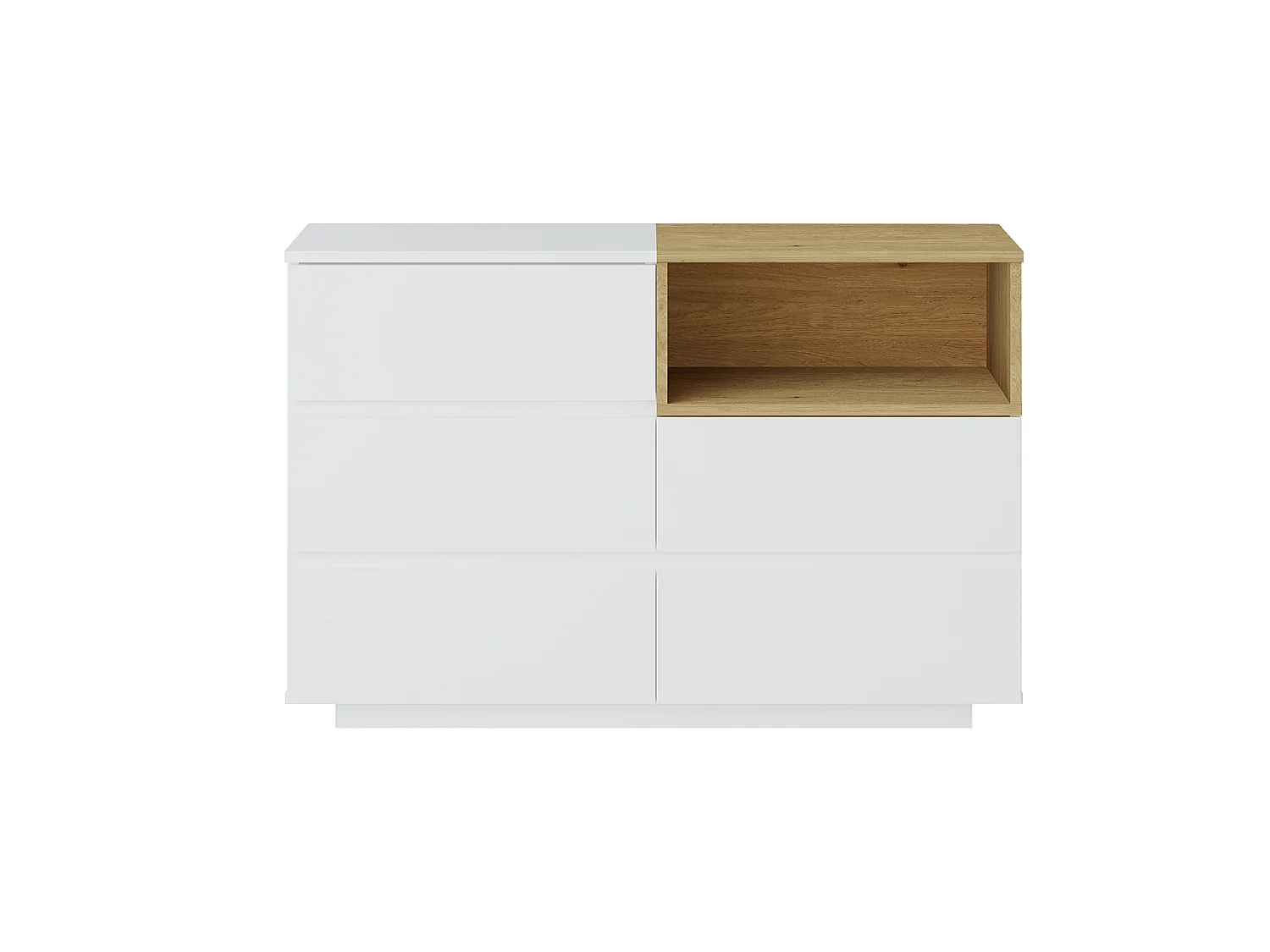 Commode 5 tiroirs et 1 niche - Coloris : Blanc et naturel - VYLARA