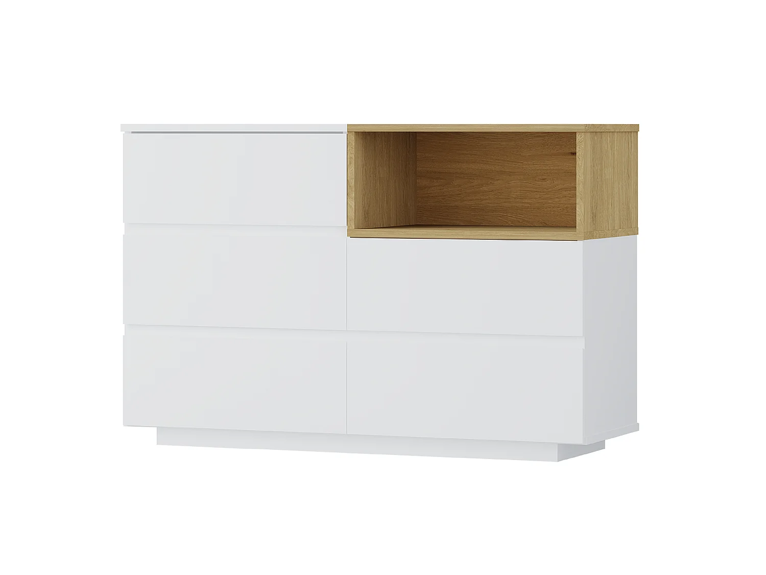 Commode 5 tiroirs et 1 niche - Coloris : Blanc et naturel - VYLARA