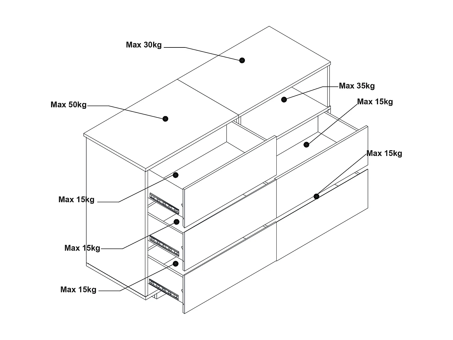 Byrå 5 lådor och 1 hylla - Färg: Vit och naturell - VYLARA