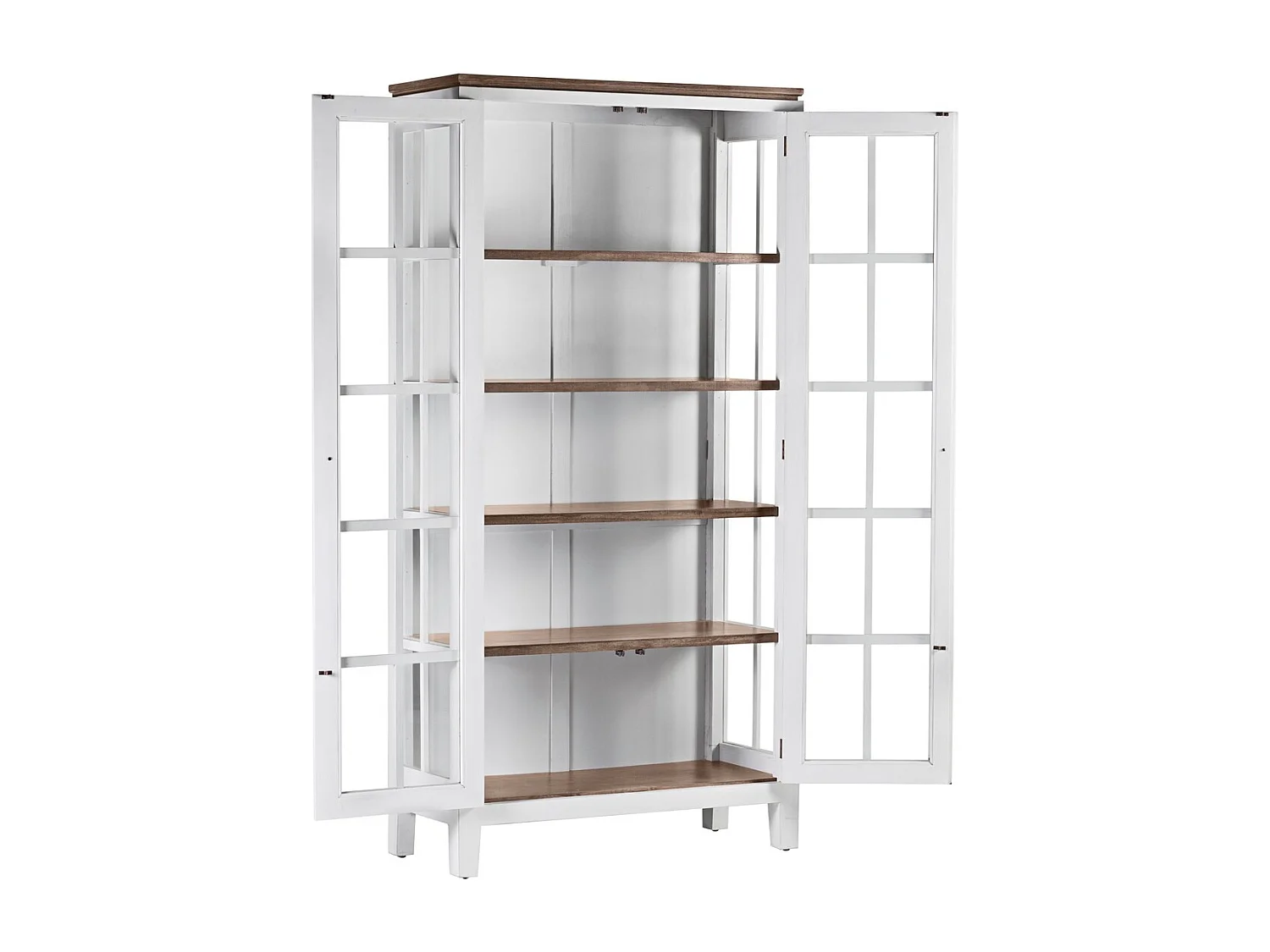 Vitrina provenzal con 2 puertas de madera maciza de mindi blanco y marrón, Kirest 95 cm
