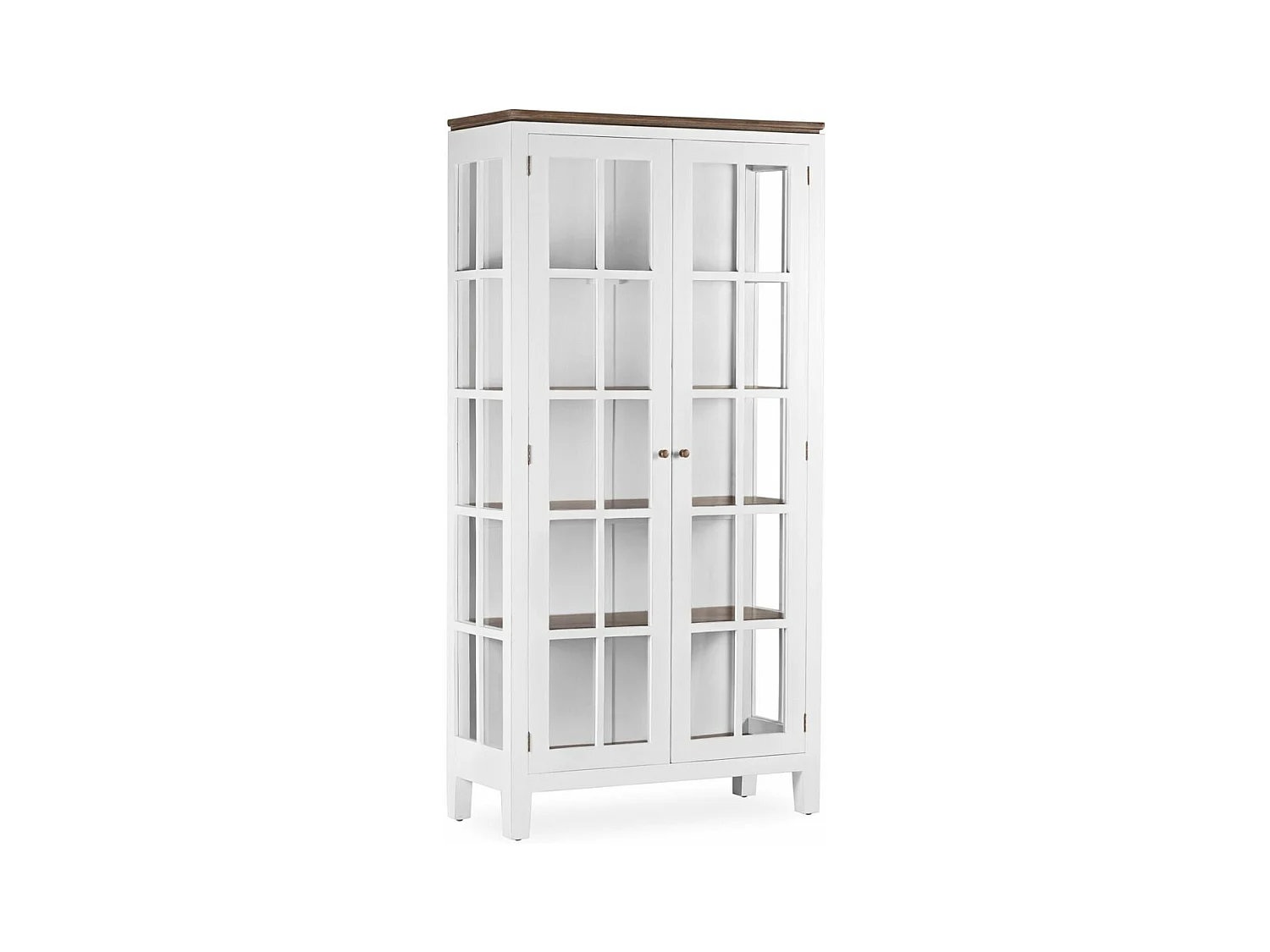 Vitrine provençale 2 portes bois massif de mindi blanc et marron Kirest 95cm