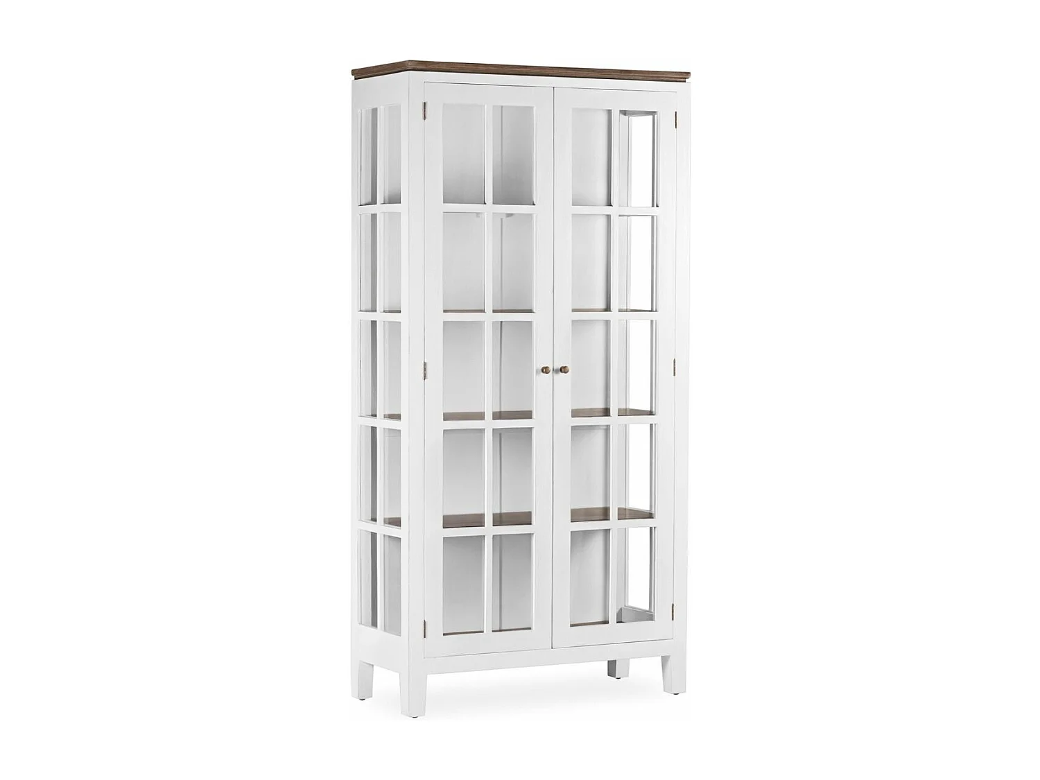 Vitrine provençale 2 portes bois massif de mindi blanc et marron Kirest 95cm