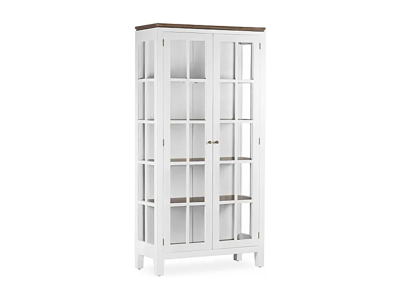 Vitrine provençale 2 portes bois massif de mindi blanc et marron Kirest 95cm