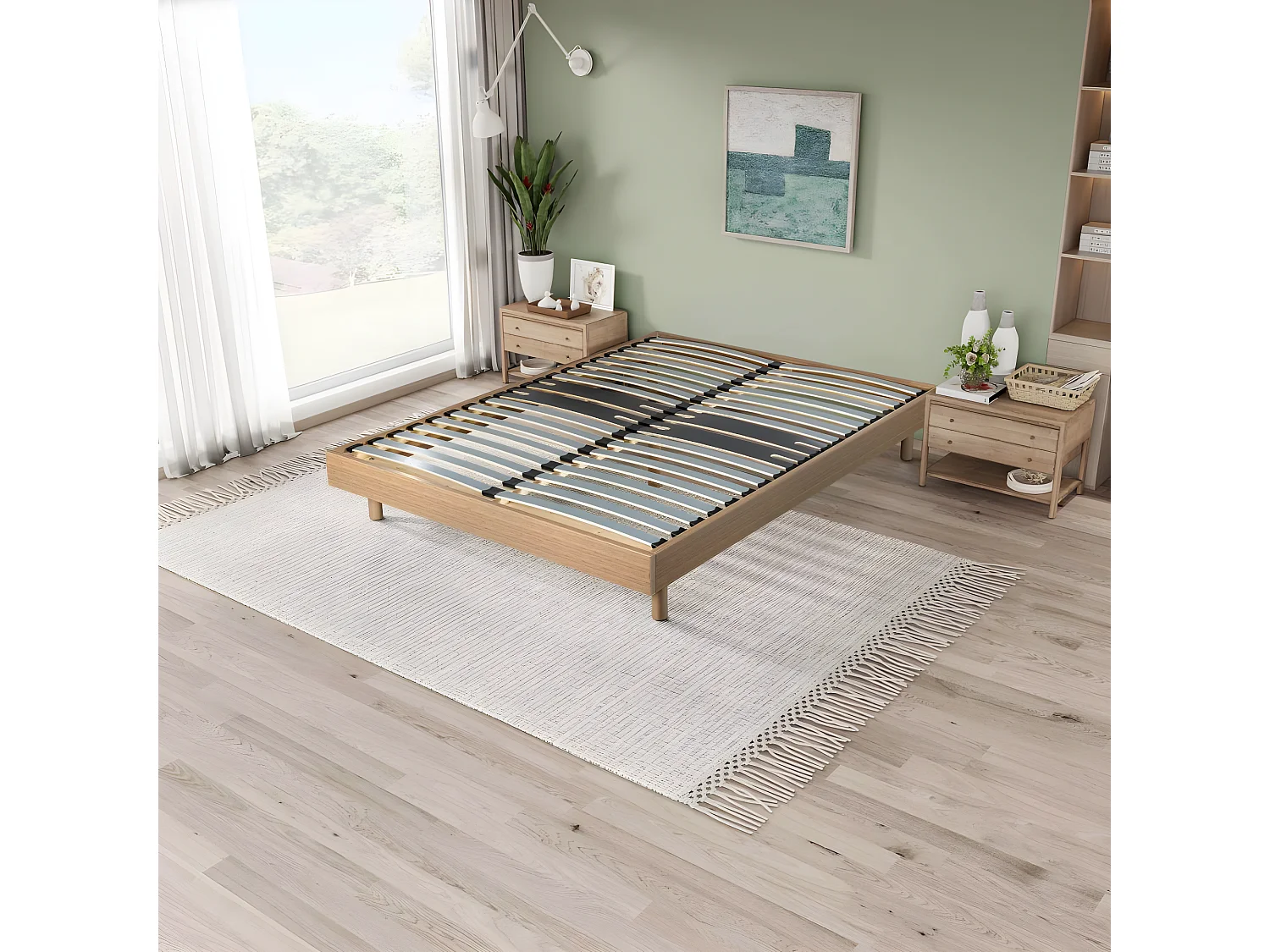 Sommier déco en Kit + pieds 90x190 - Decokit 18 lattes bois - Chêne moyen - H. 13 cm