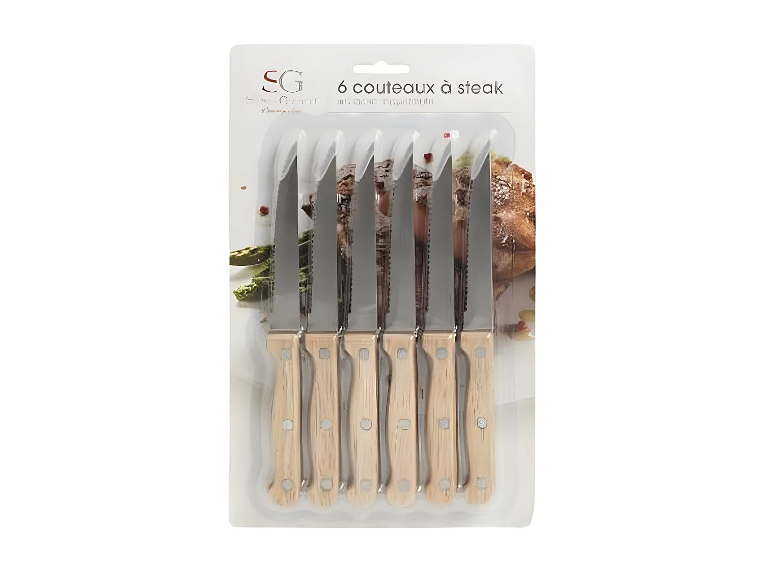 Lot de 6 Couteaux à Steak Bois "Dosa" 21cm Naturel