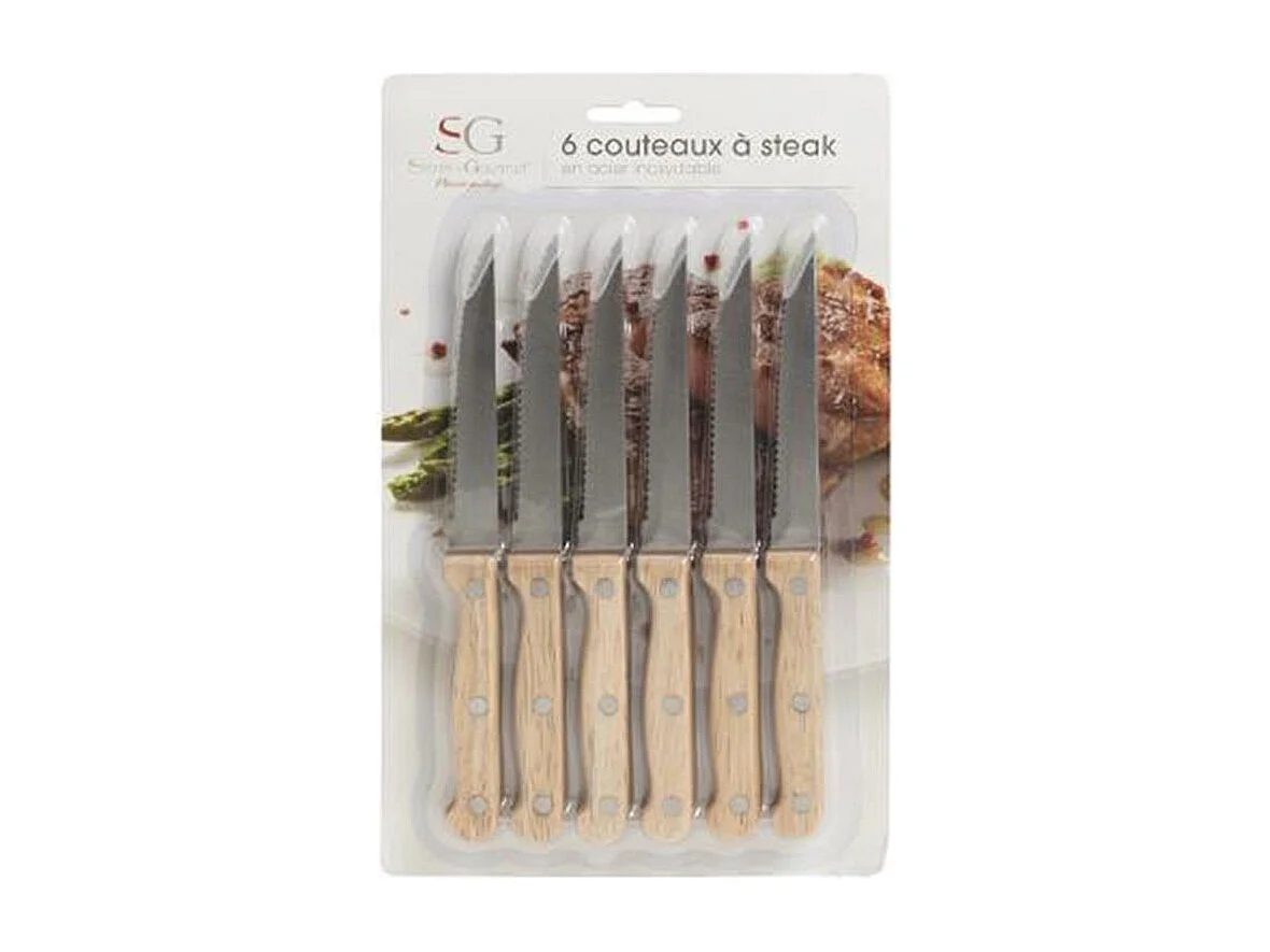 Lot de 6 Couteaux à Steak Bois "Dosa" 21cm Naturel