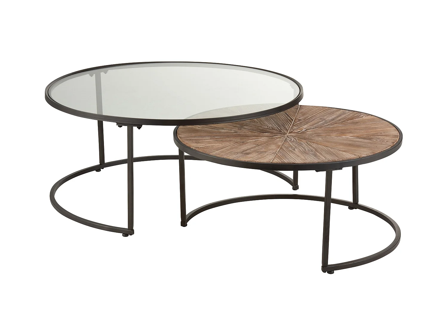 Mesa auxiliar nido redonda Jila de madera maciza oscura - Juego de 2