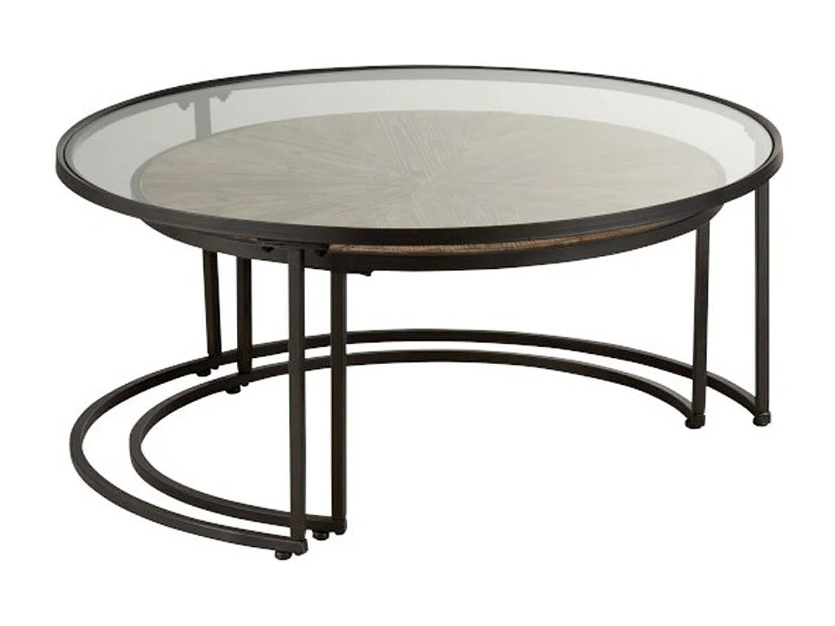 Lot de 2 Tables Basses Rondes "Hexagone" 91cm Noir