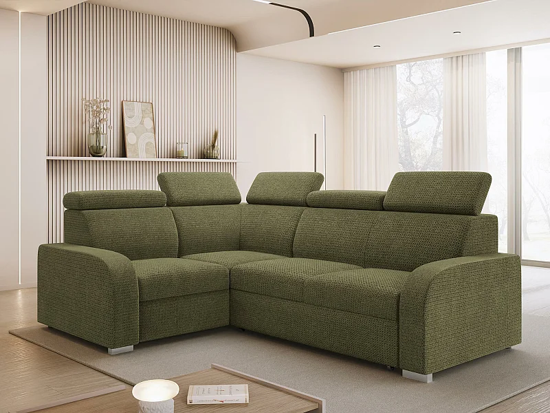 Sofá rinconero Etrcala 109, Verde, Función de descanso, 250x200x100cm