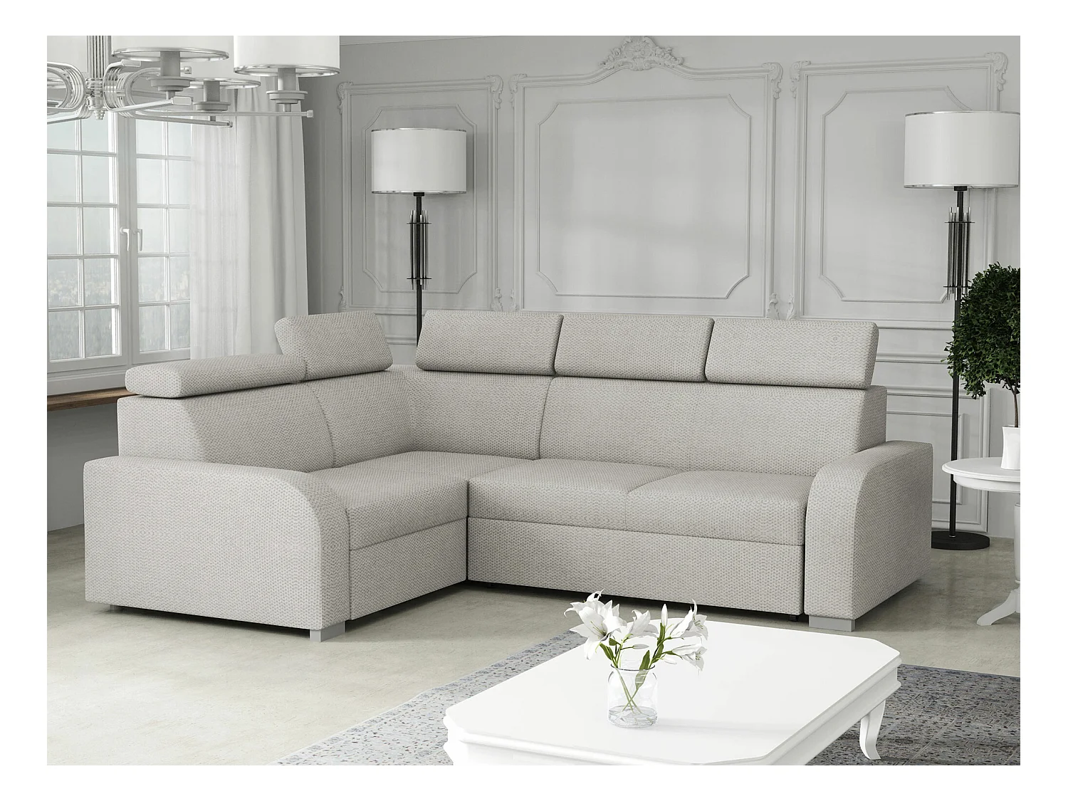 Canapé d'angle Etrcala 109, Brun clair, Fonction de couchage, 250x200x100cm