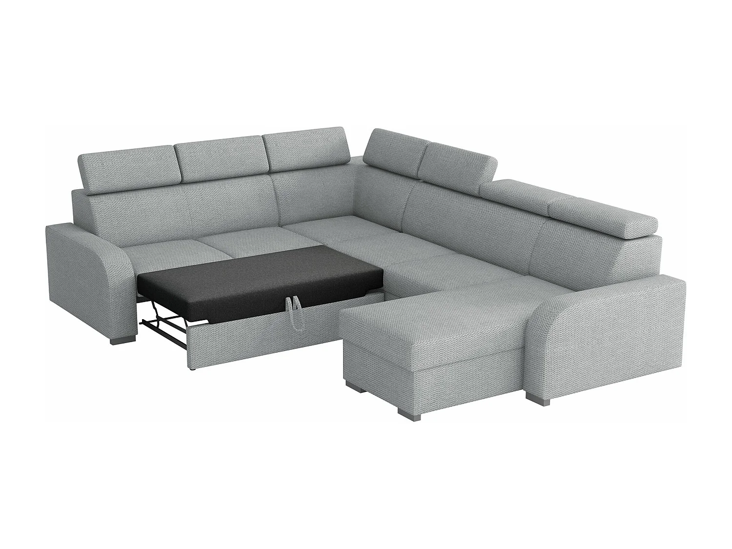 Sofá rinconero Etrcala 110, Gris, Función de descanso, Almacenaje, 315x250x85cm