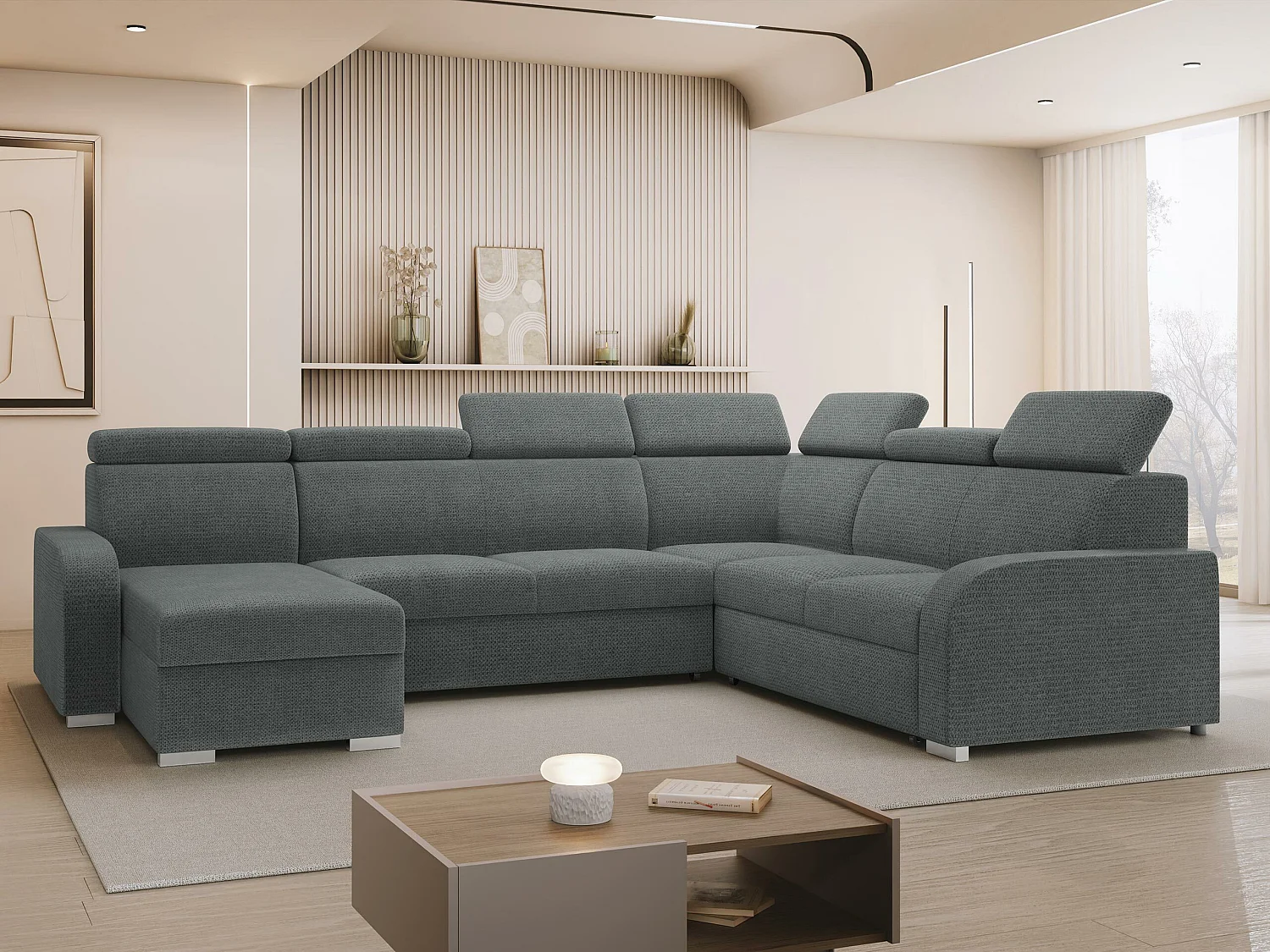 Canapé d'angle Etrcala 110, Gris, Disponible, 315x250x85cm