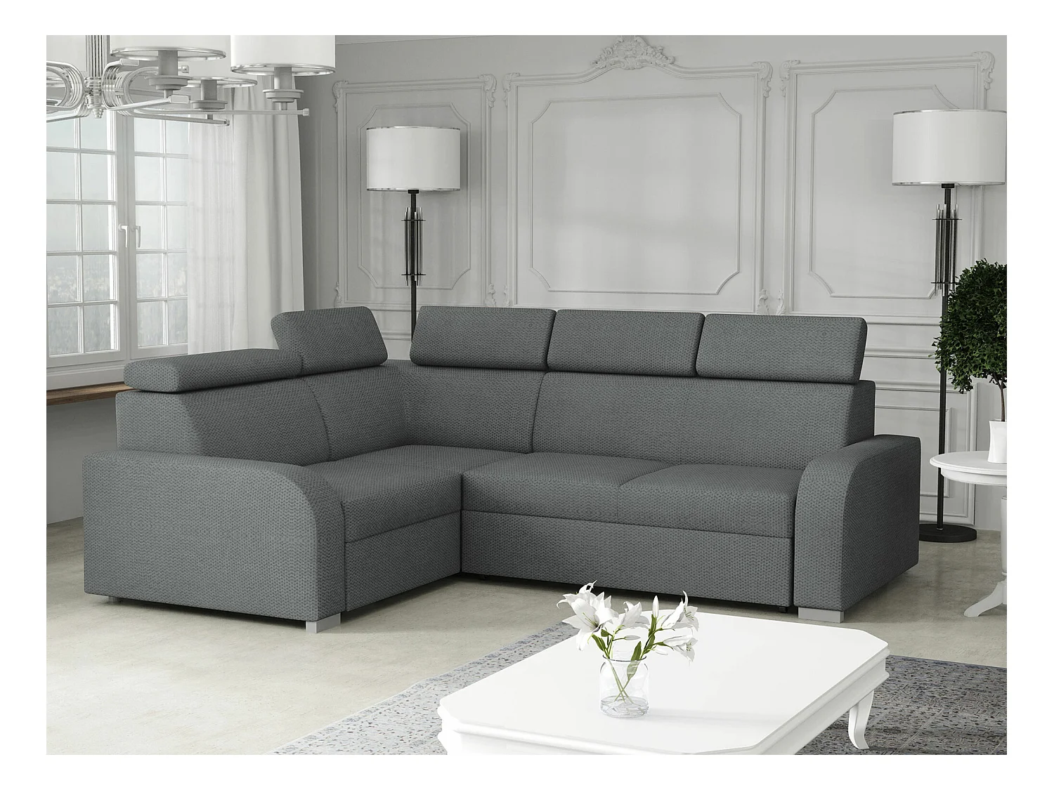 Canapé d'angle Etrcala 109, Gris, Fonction de couchage, 250x200x100cm