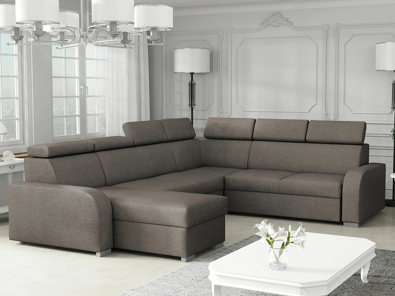 Sofá de canto Etrcala 110, Castanho, Funcionalidade de dormir